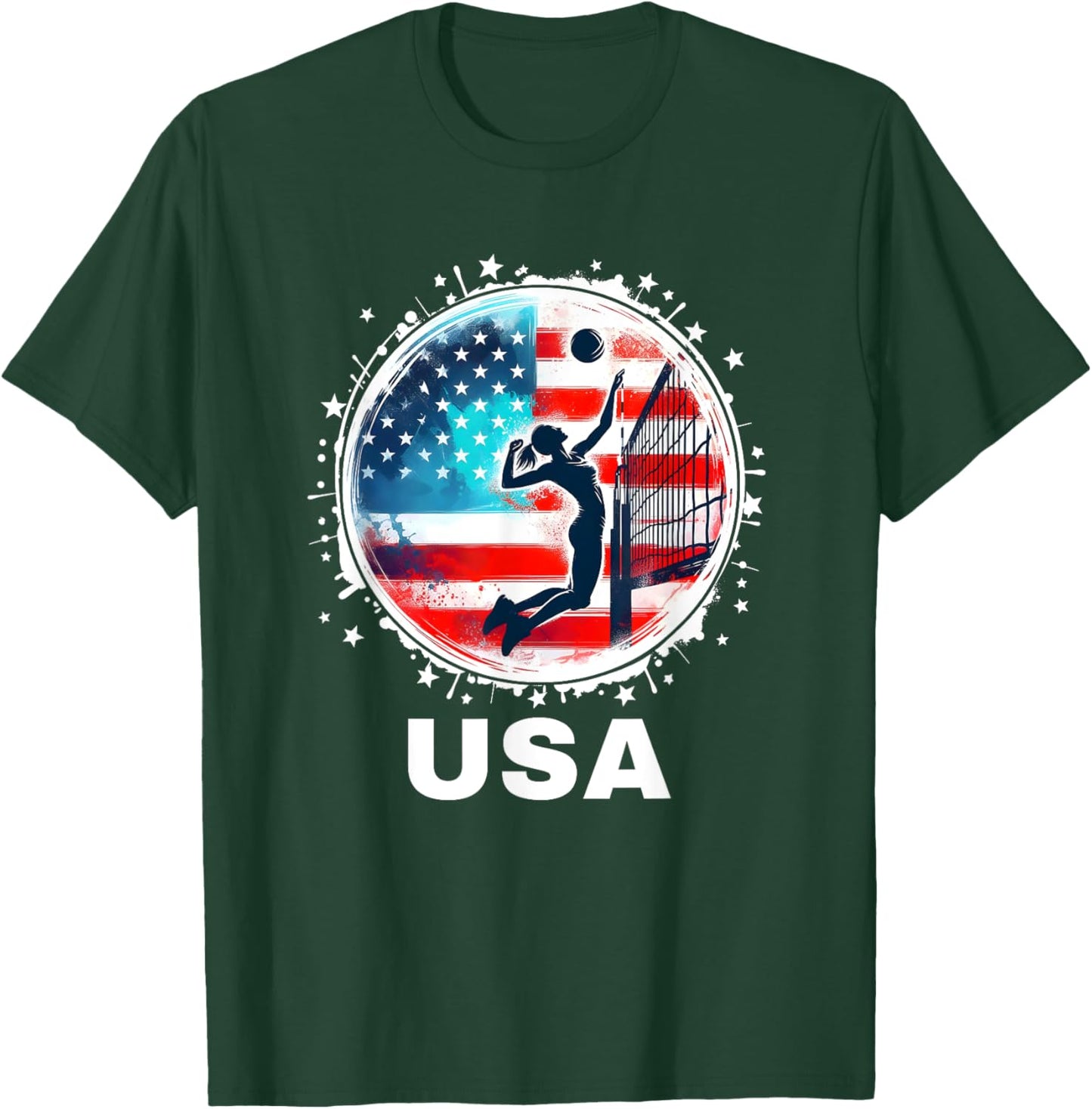 Volleyball USA United States Women USA Team Volleyball T-Shirt - T-Shirt | Forest