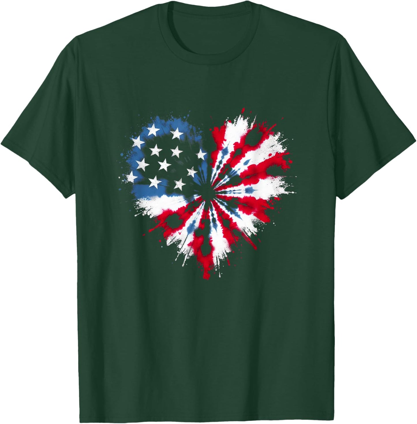 Tie dye Heart USA Flag Colors white, Red & Blue 4th Of July T-Shirt - T-Shirt | Forest