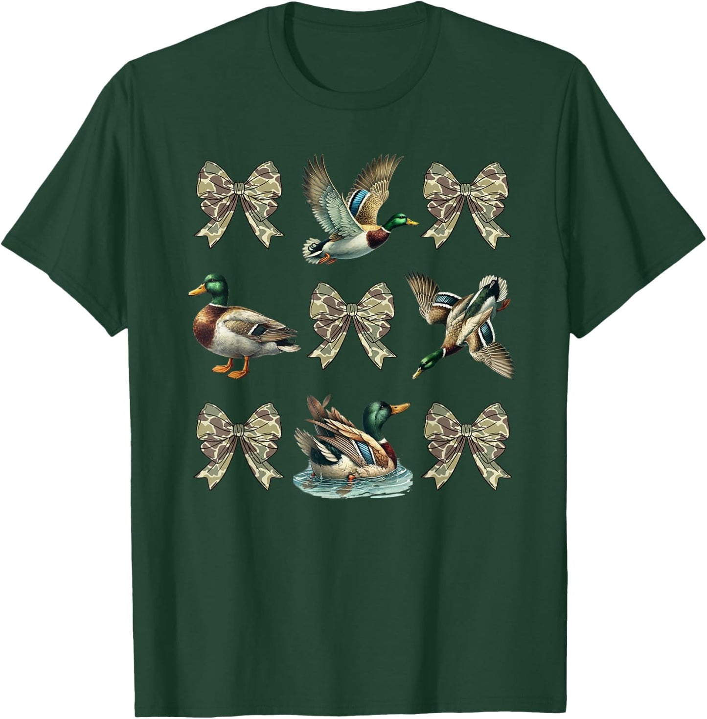 Mallard Duck Camouflage Camo Bow Duck Hunting Girls Camo T-Shirt - T-Shirt | Forest