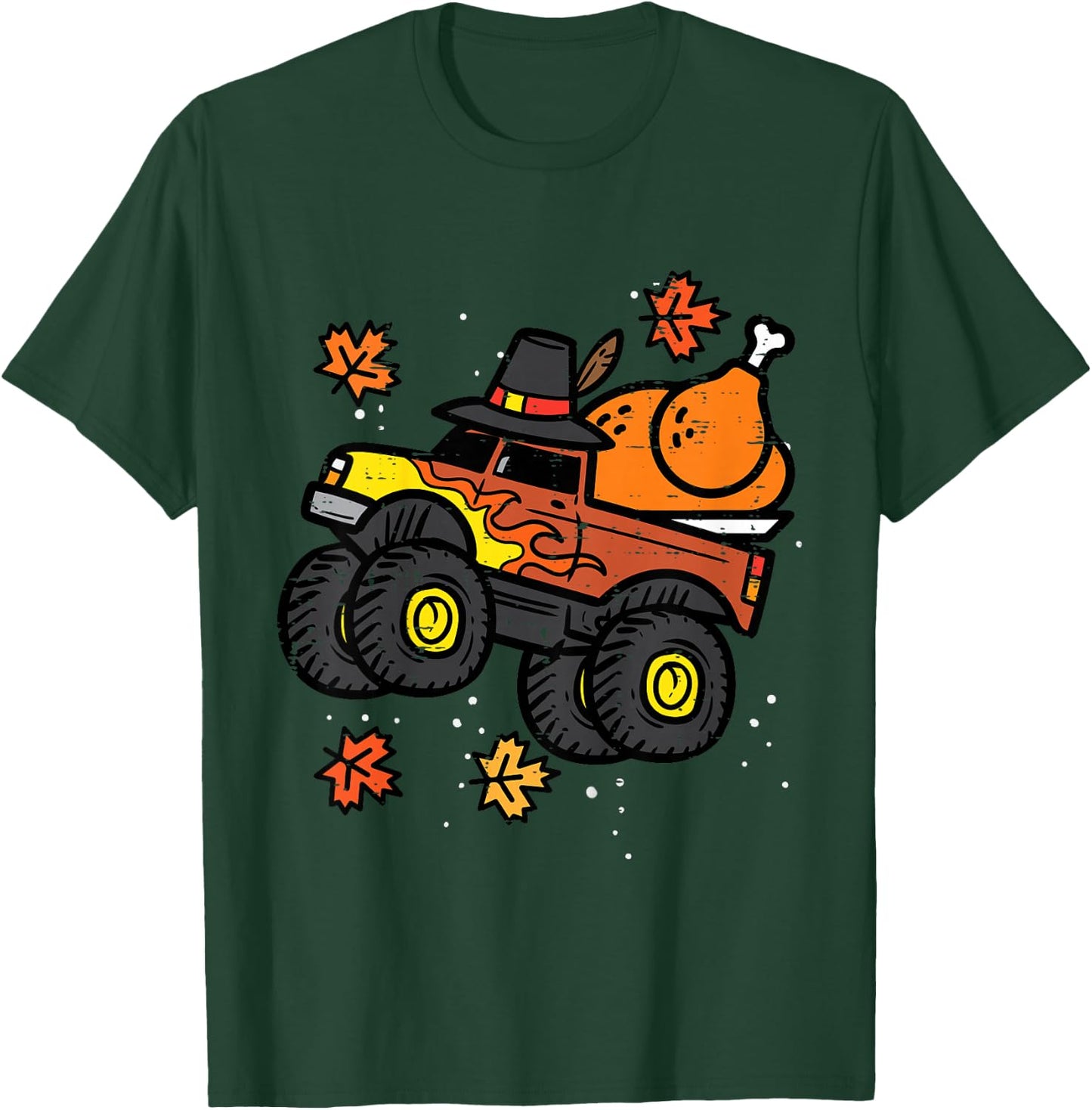 Kids Thanksgiving Monster Truck Turkey Fall Boys Kids Toddler T-Shirt - T-Shirt | Forest