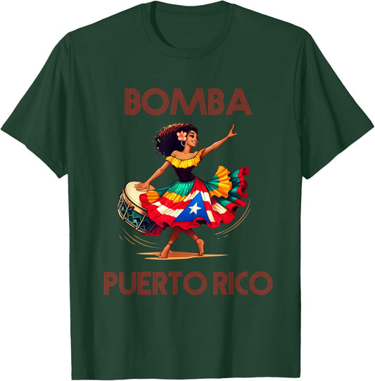 Puerto Rico Flag Hispanic Heritage Month Women Bomba Dancer T-Shirt - T-Shirt | Forest