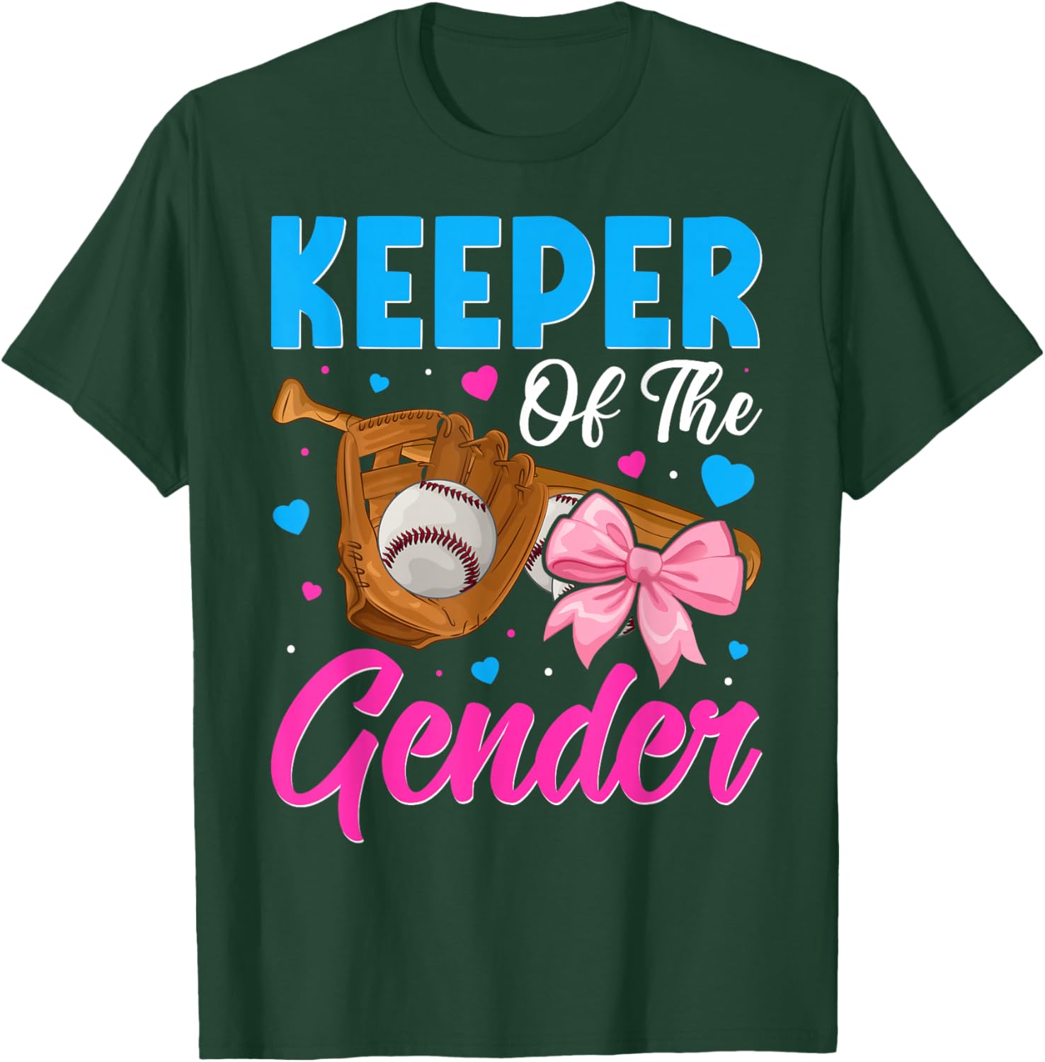 Keeper Of The Gender Baseball or Bows Gender Reveal Party T-Shirt - T-Shirt | Forest