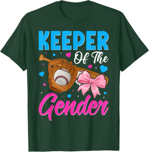 Keeper Of The Gender Baseball or Bows Gender Reveal Party T-Shirt - T-Shirt | Forest