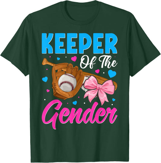 Keeper Of The Gender Baseball or Bows Gender Reveal Party T-Shirt - T-Shirt | Forest