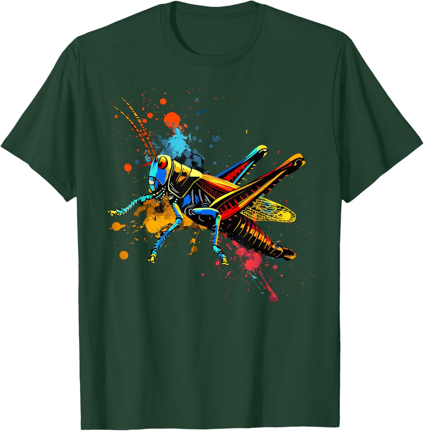 Cool Grasshopper on colorful painted Grasshopper T-Shirt - T-Shirt | Forest