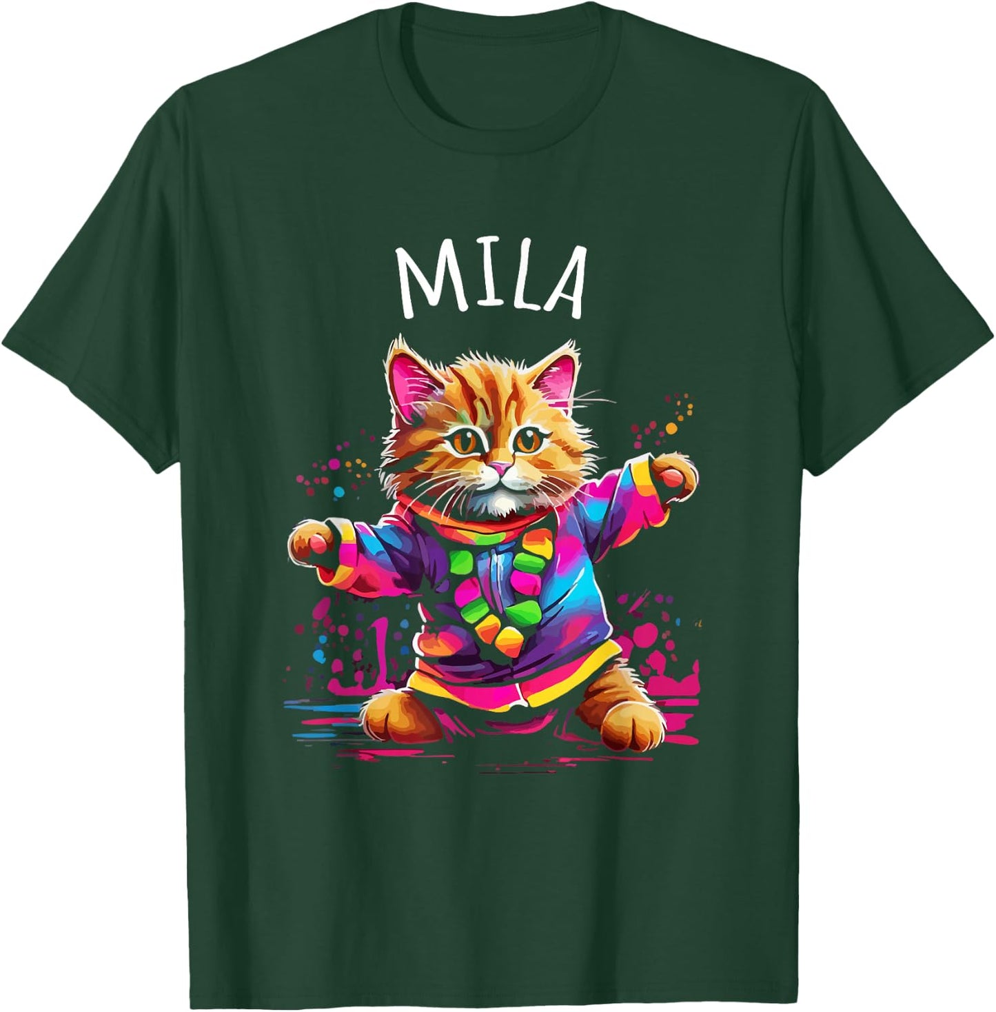 Mila Colorful Dancing Cat Design for Girls Name Mila T-Shirt - T-Shirt | Forest