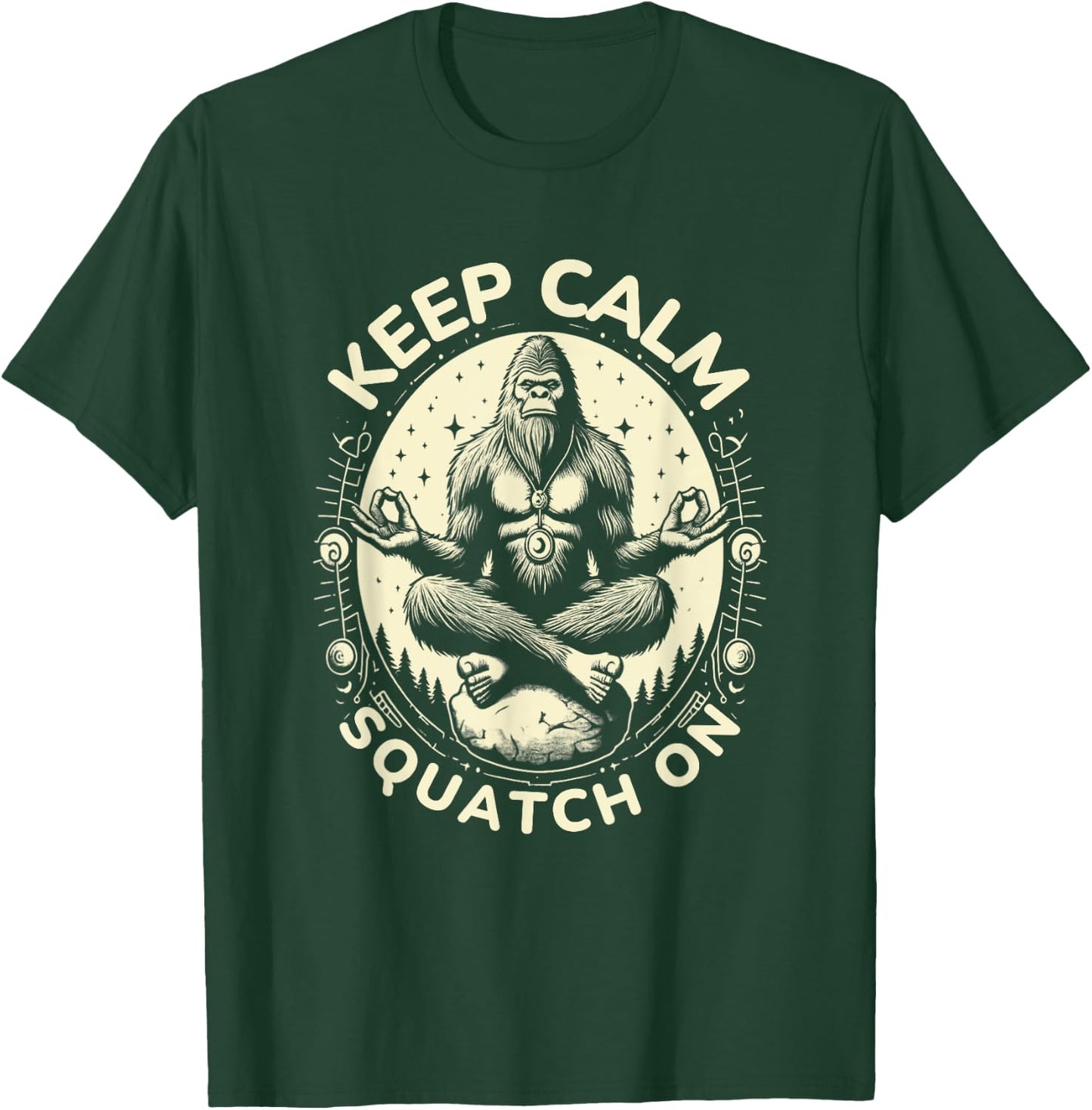 Bigfoot Yoga Pose Funny Sasquatch Keep Calm Squatch On T-Shirt - T-Shirt | Forest