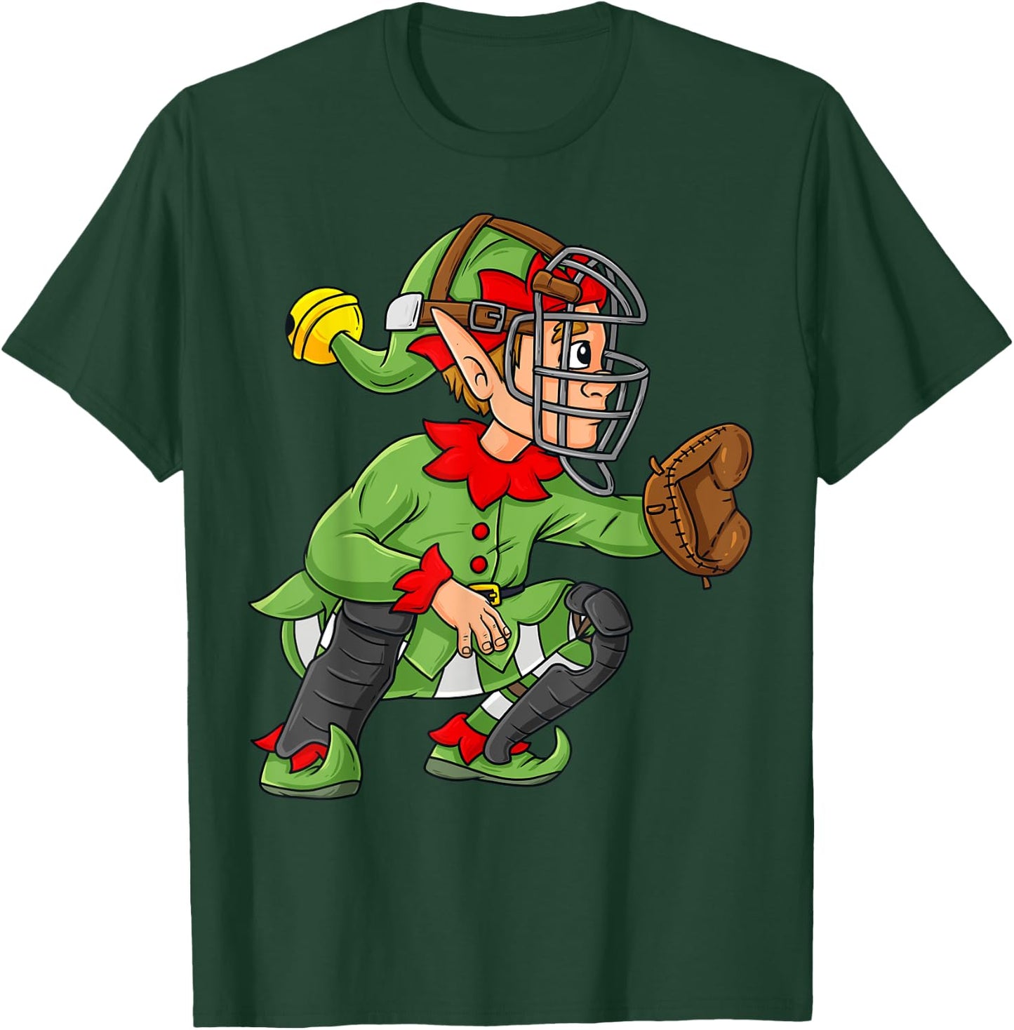 Christmas Elf Baseball Catcher Boys Girls Kids Pajama Xmas T-Shirt - T-Shirt | Forest