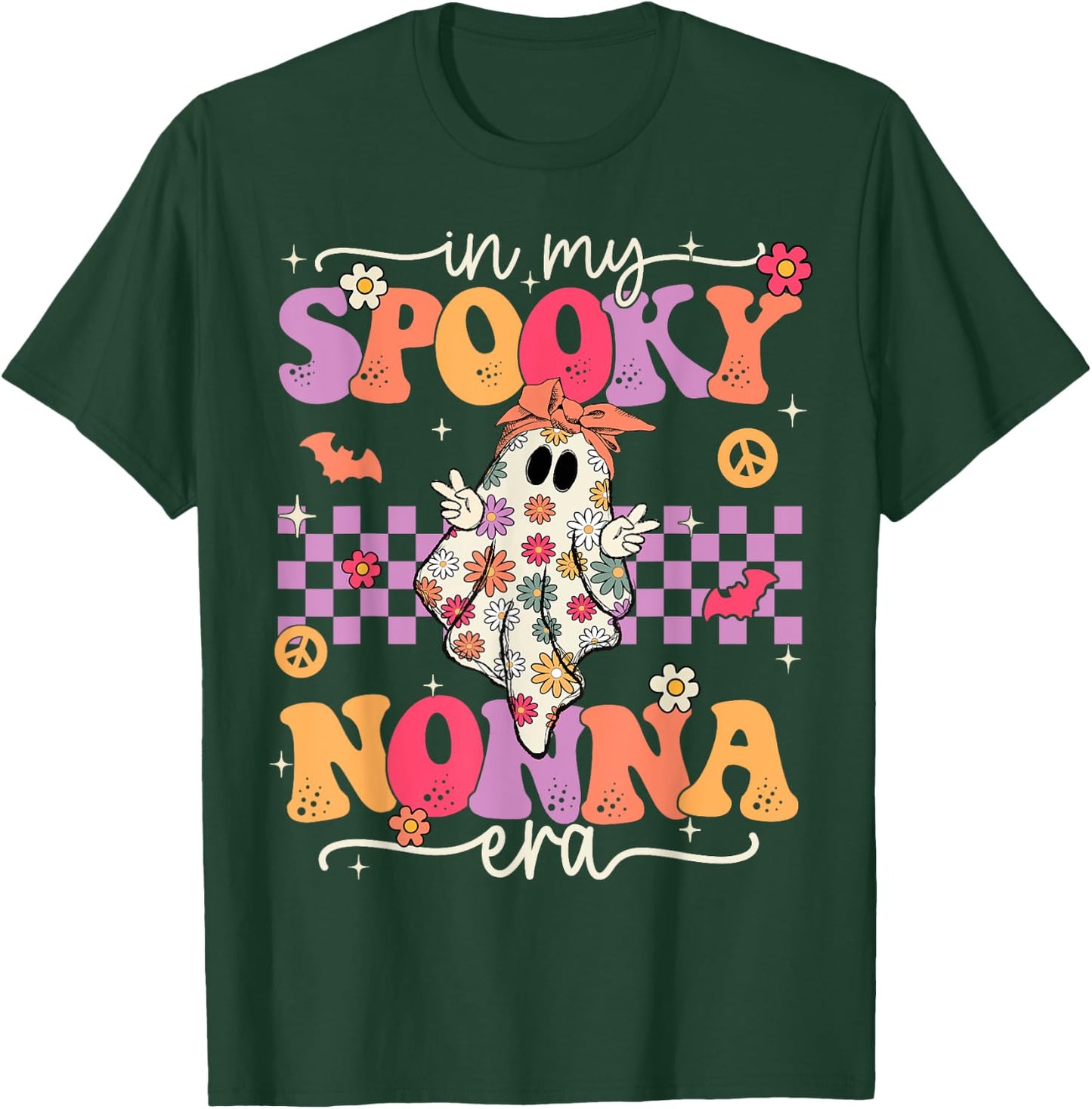 Groovy In My Spooky Nonna Era Hippie Halloween Floral Ghost T-Shirt - T-Shirt | Forest