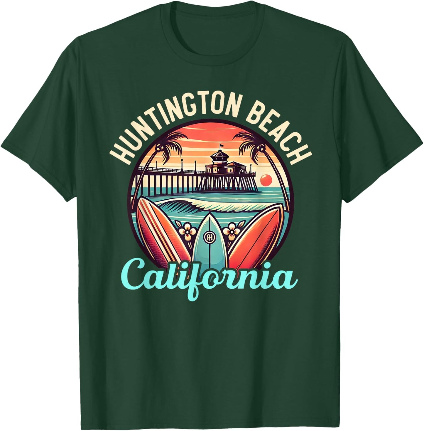 Huntington Beach California, Los Angeles, Surfer Retro Gifts T-Shirt - T-Shirt | Forest