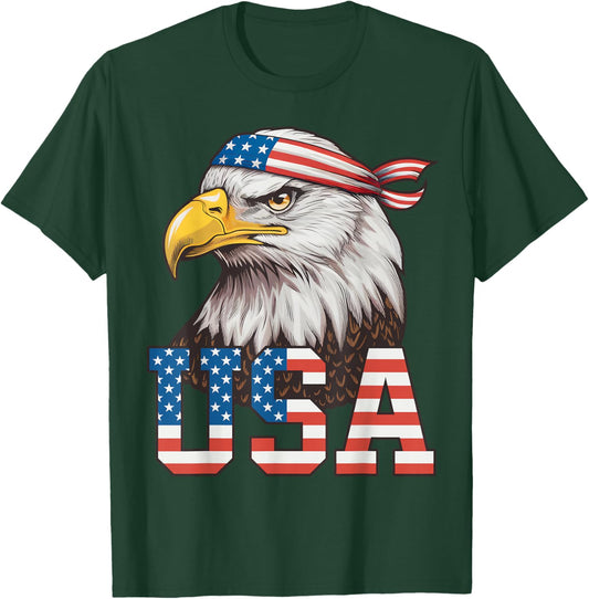 USA American Flag Men Women Kids Bald Eagle Patriotic T-Shirt - T-Shirt | Forest