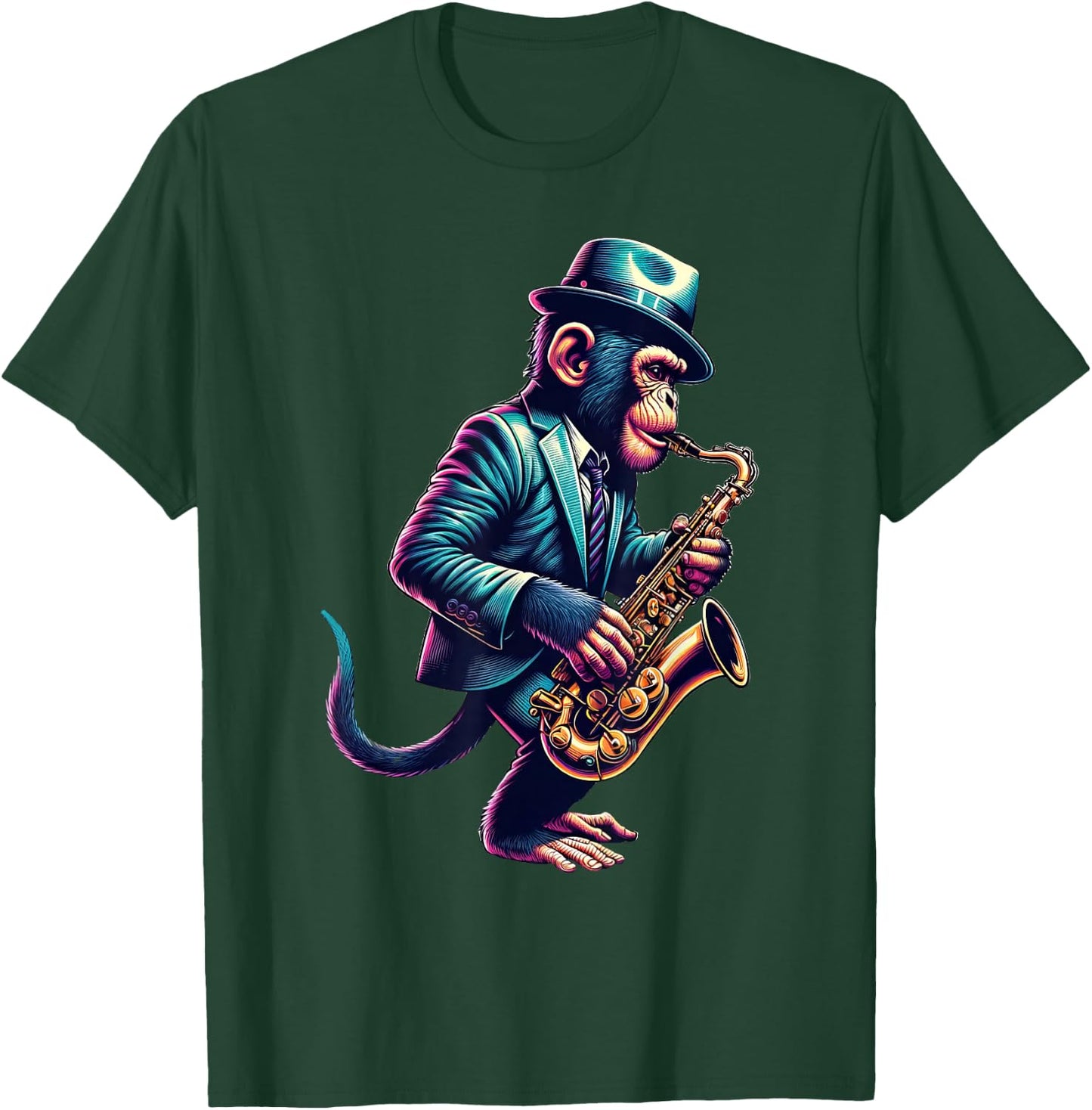 Cute Monkey Playing Saxophone Monkeys Musician Music T-Shirt - T-Shirt | Forest