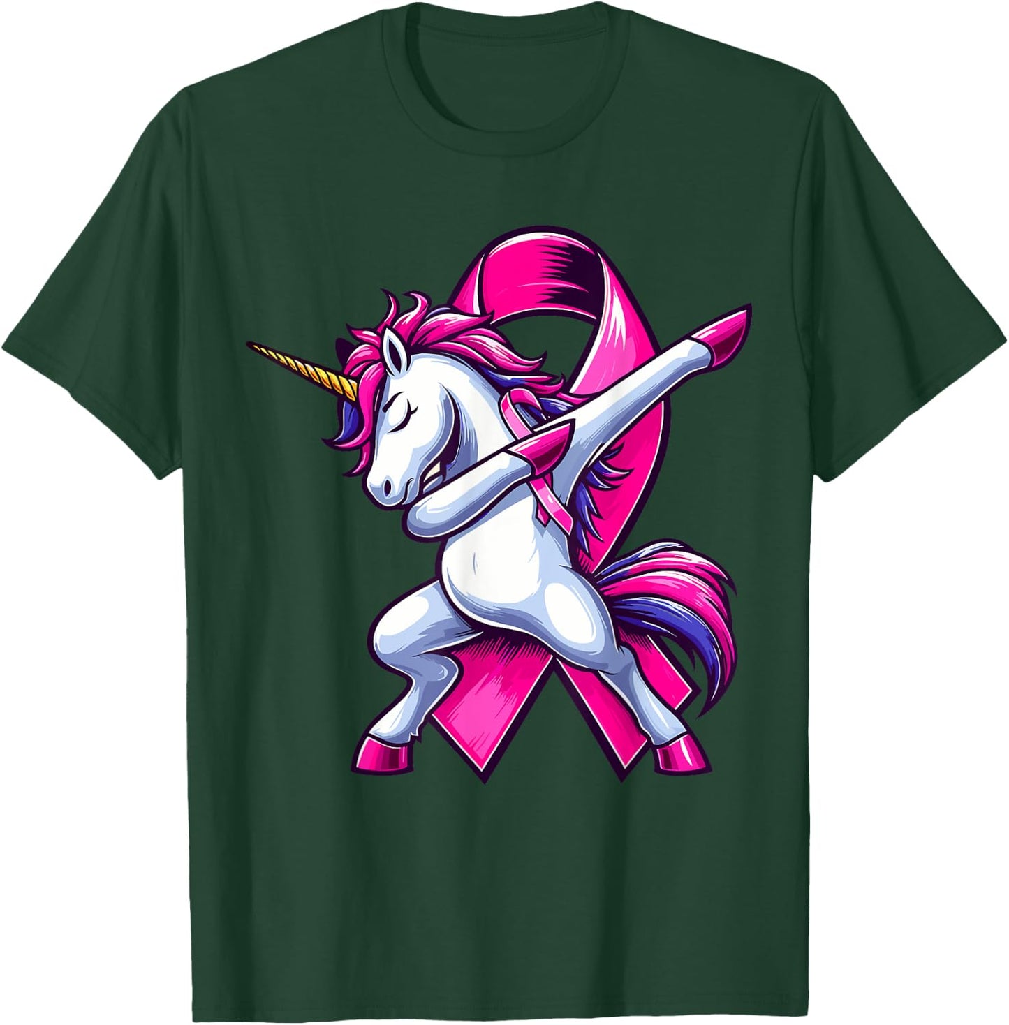 Pink Ribbon Unicorn Breast Cancer Awareness for Girls Kids T-Shirt - T-Shirt | Forest