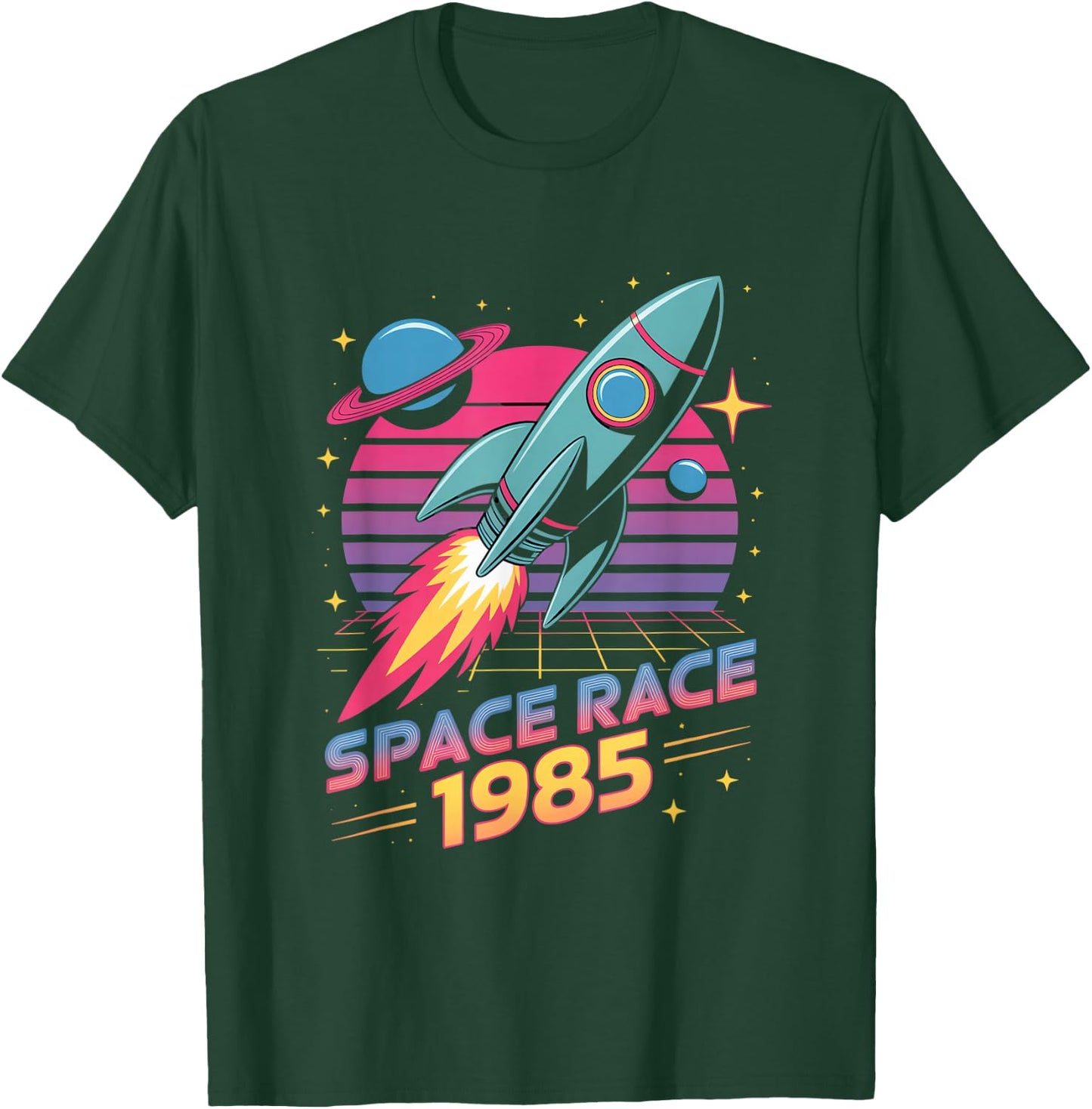 Space Race 1985 Retro Rocket Eighties Space T-Shirt - T-Shirt | Forest