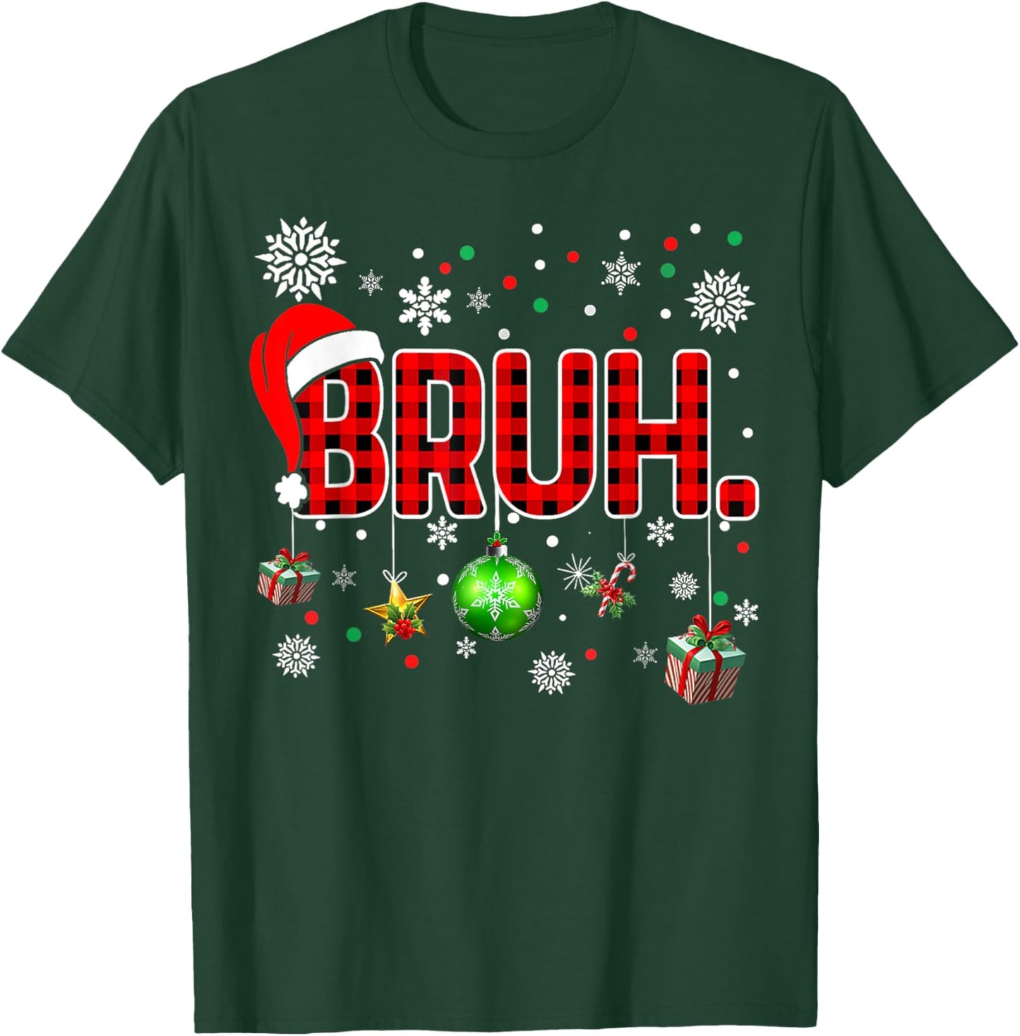 Bruh Funny Christmas Red Plaid Teens Boys Kids Xmas Pajamas T-Shirt - T-Shirt | Forest