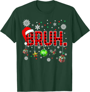 Bruh Funny Christmas Red Plaid Teens Boys Kids Xmas Pajamas T-Shirt - T-Shirt | Forest