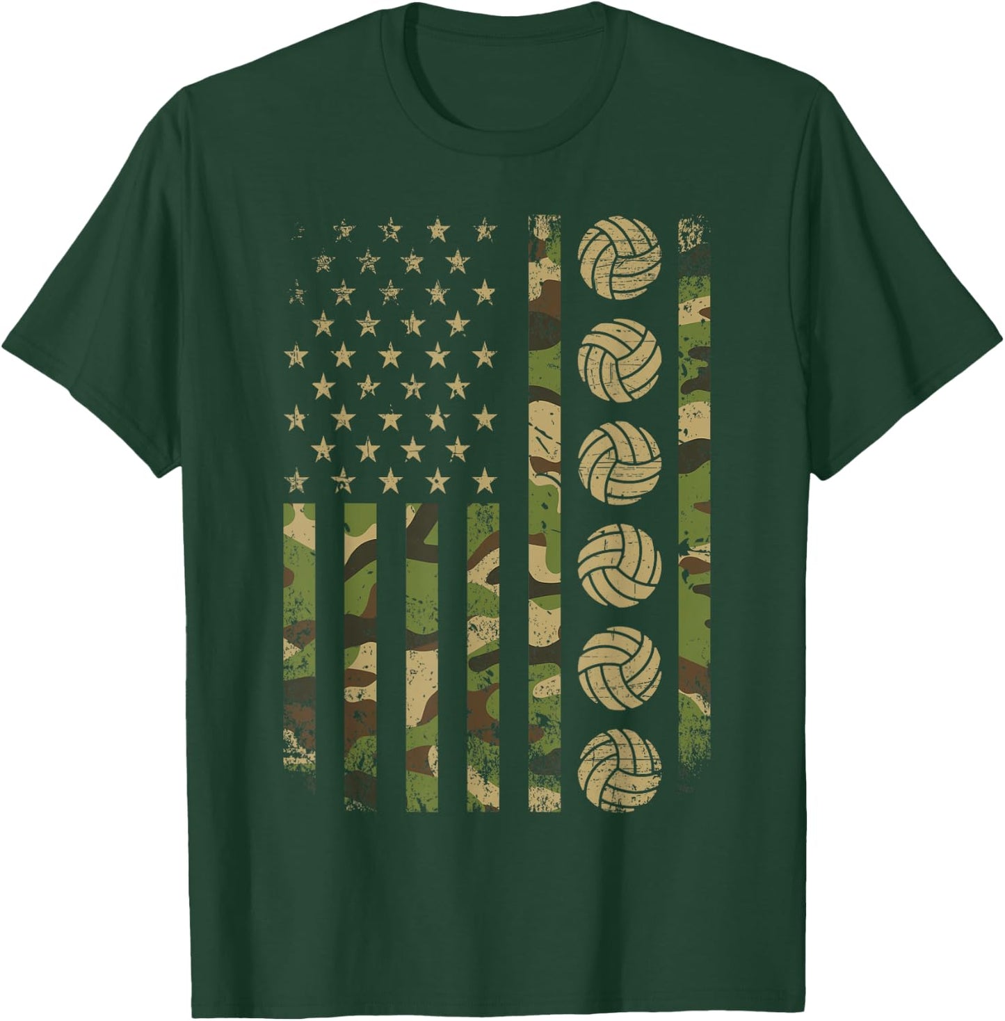Patriotic Volleyball Player Camo American Flag Volleyball T-Shirt - T-Shirt | Forest