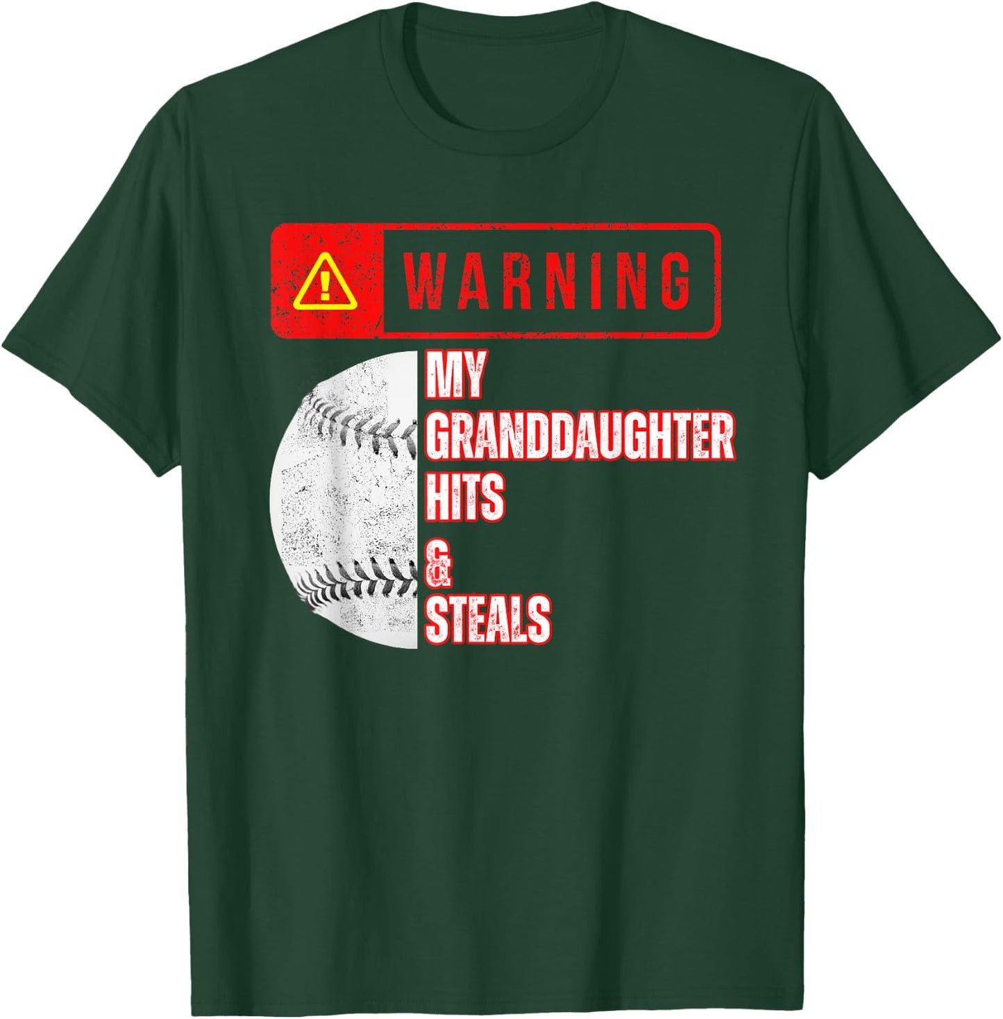 Warning My Granddaughter Hits & Steals Funny Baseball T-Shirt - T-Shirt | Forest