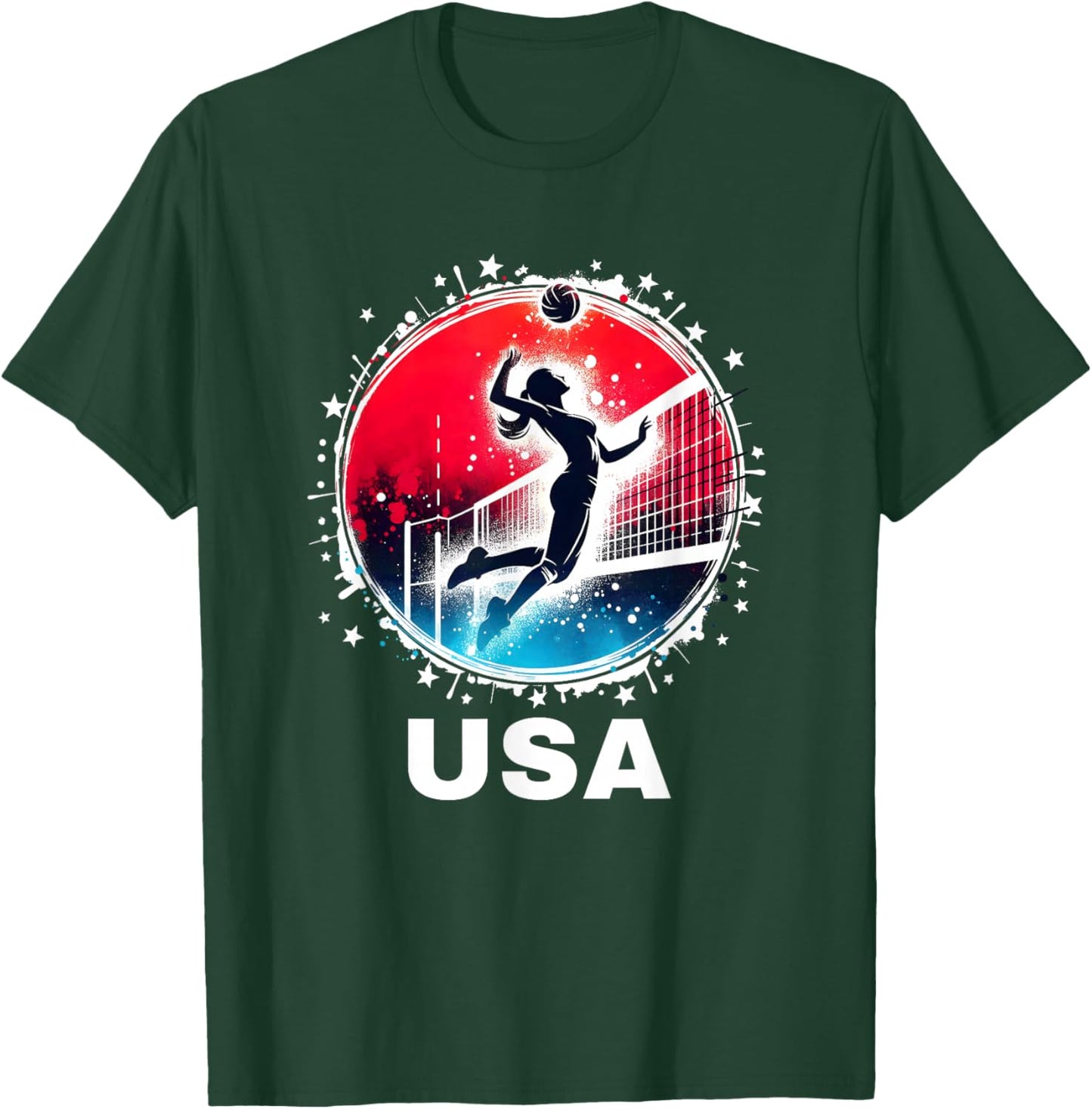 Volleyball USA Go USA Team USA Flag Women Volleyball T-Shirt - T-Shirt | Forest