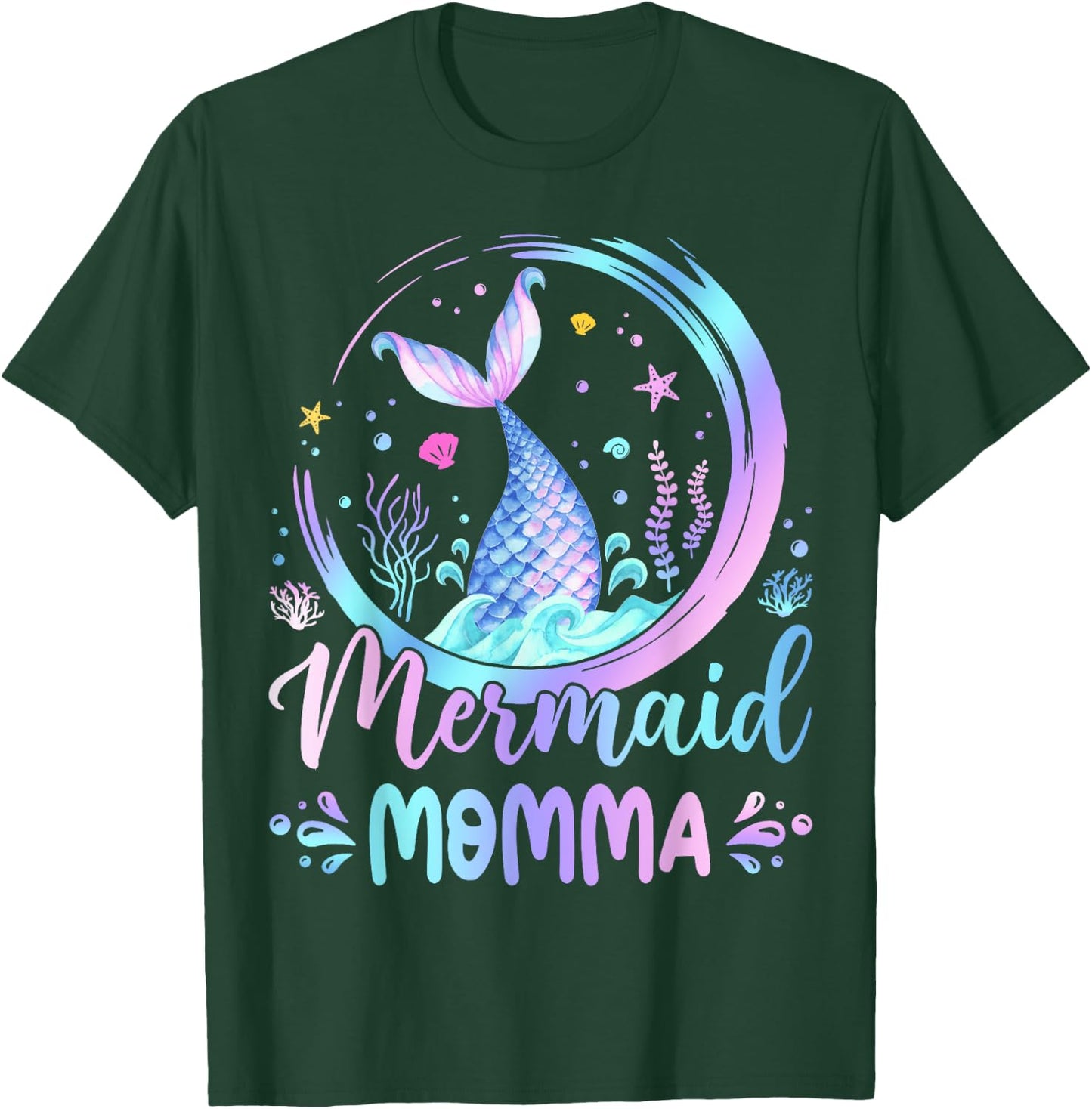 Mermaid Momma Family Matching Birthday Party T-Shirt - T-Shirt | Forest