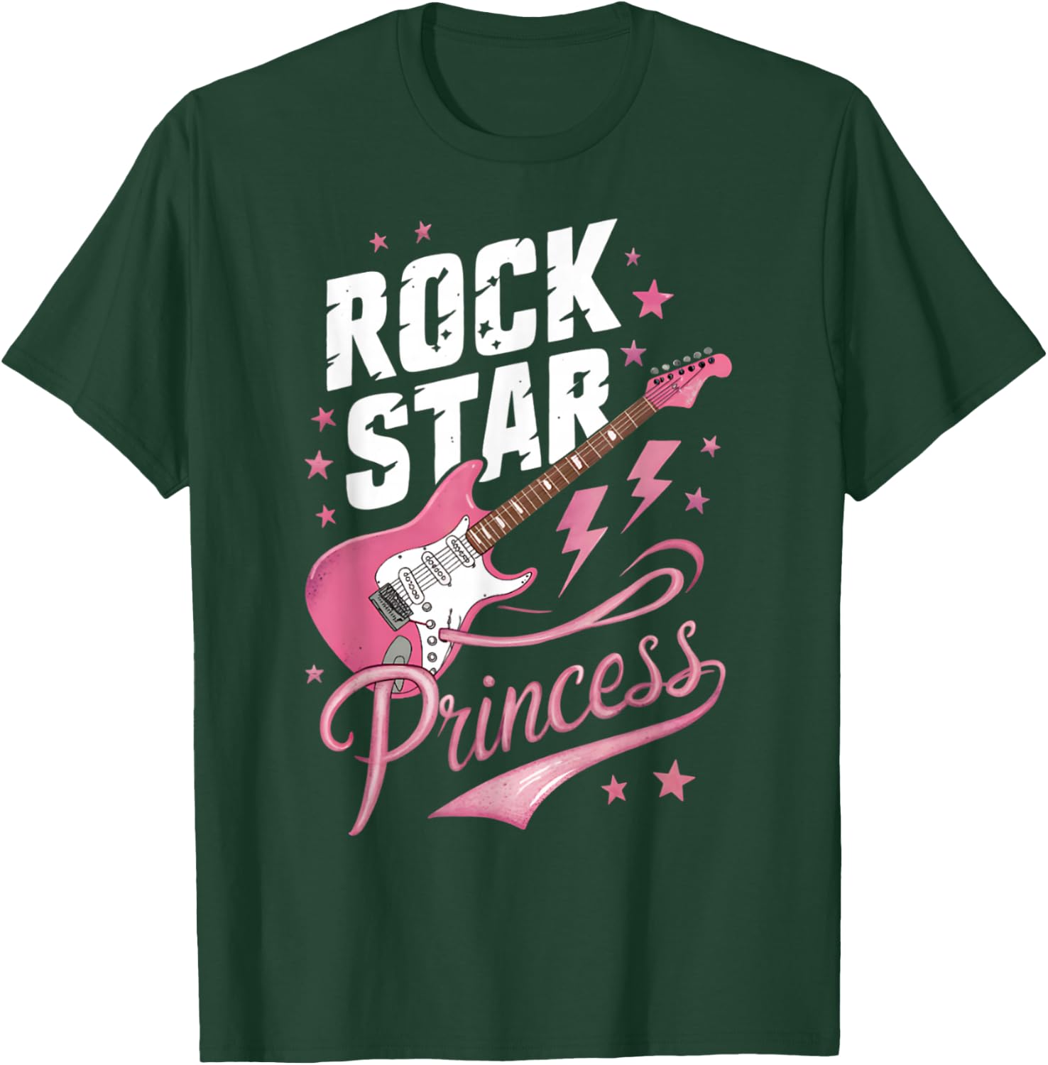 Girls Women's Teen Rock Star Princess Electric Guitar Design T-Shirt - T-Shirt | Forest
