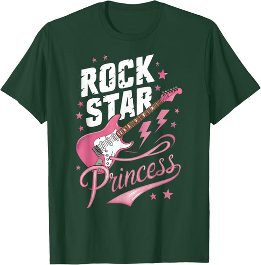Girls Women's Teen Rock Star Princess Electric Guitar Design T-Shirt - T-Shirt | Forest