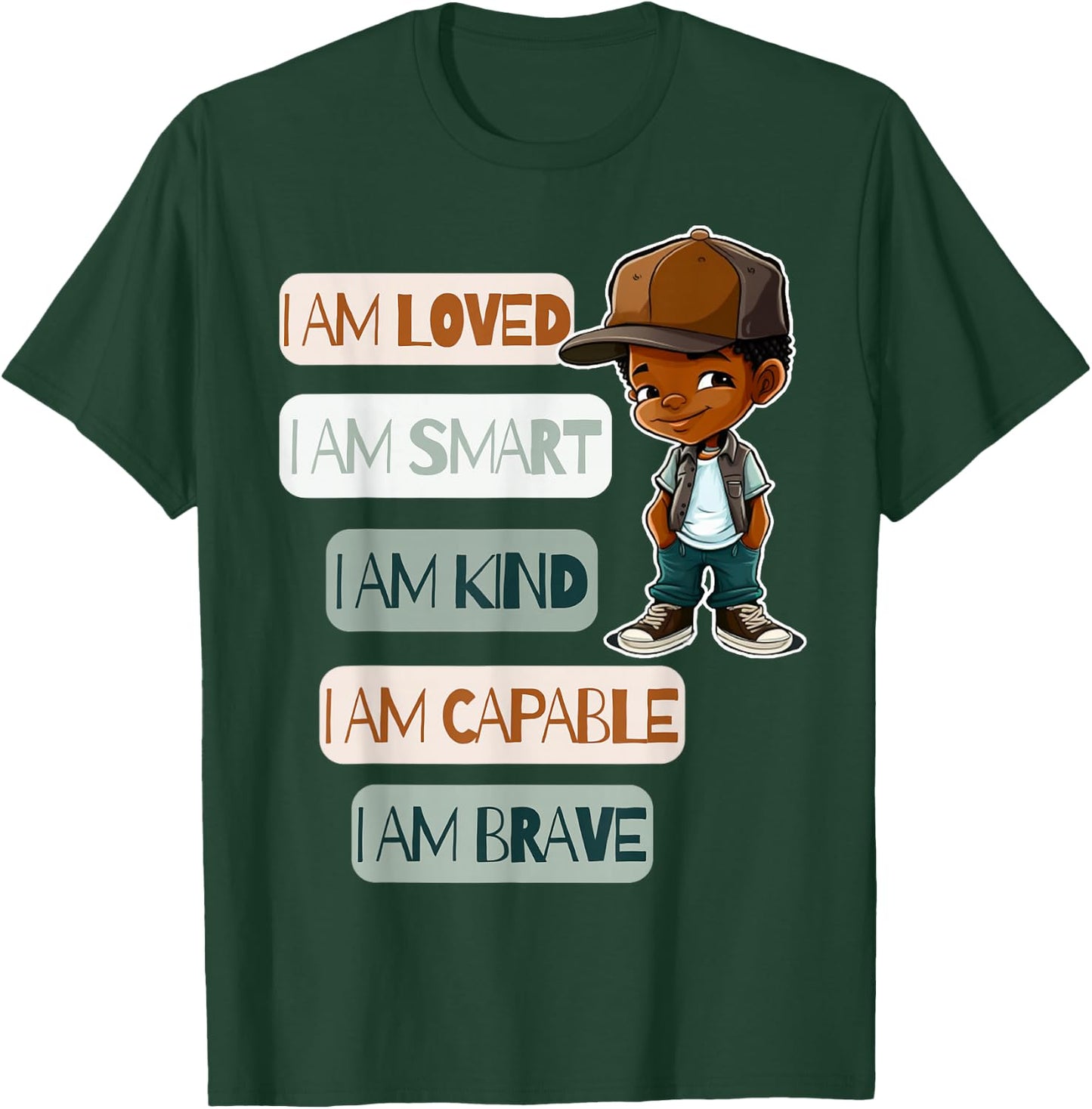 Positive Affirmations for African American Boys T-Shirt - T-Shirt | Forest