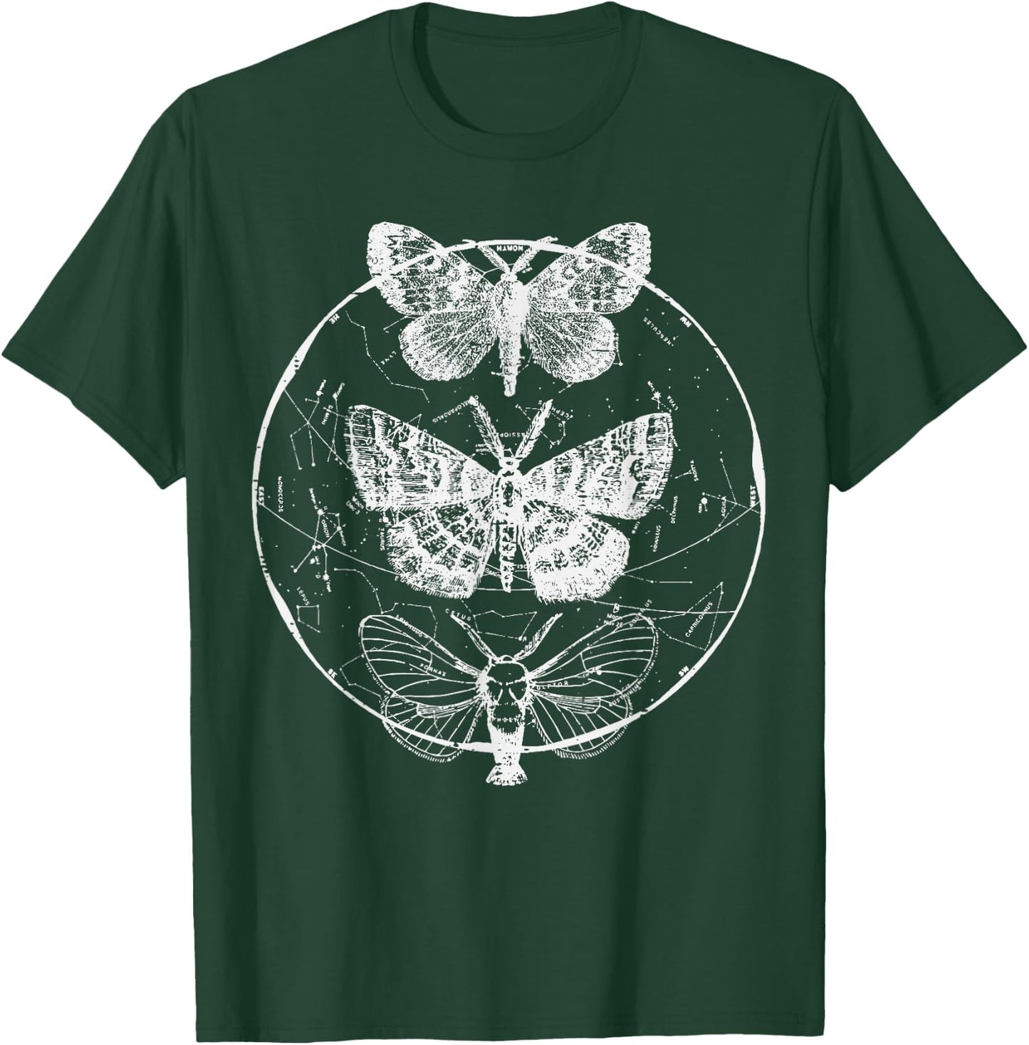 Moth Astrology Circle Constellations Stars Women Men Kids T-Shirt - T-Shirt | Forest