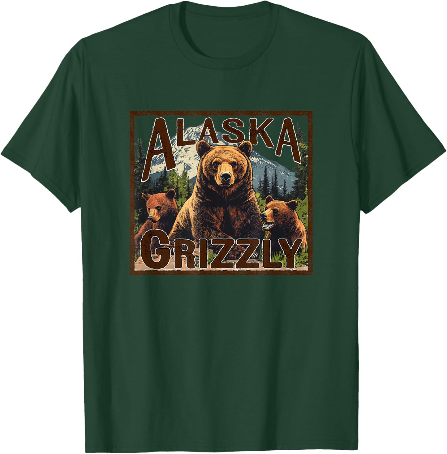 Alaska Grizzly Bear Vintage Mountain Trees Retro Souvenir T-Shirt - T-Shirt | Forest