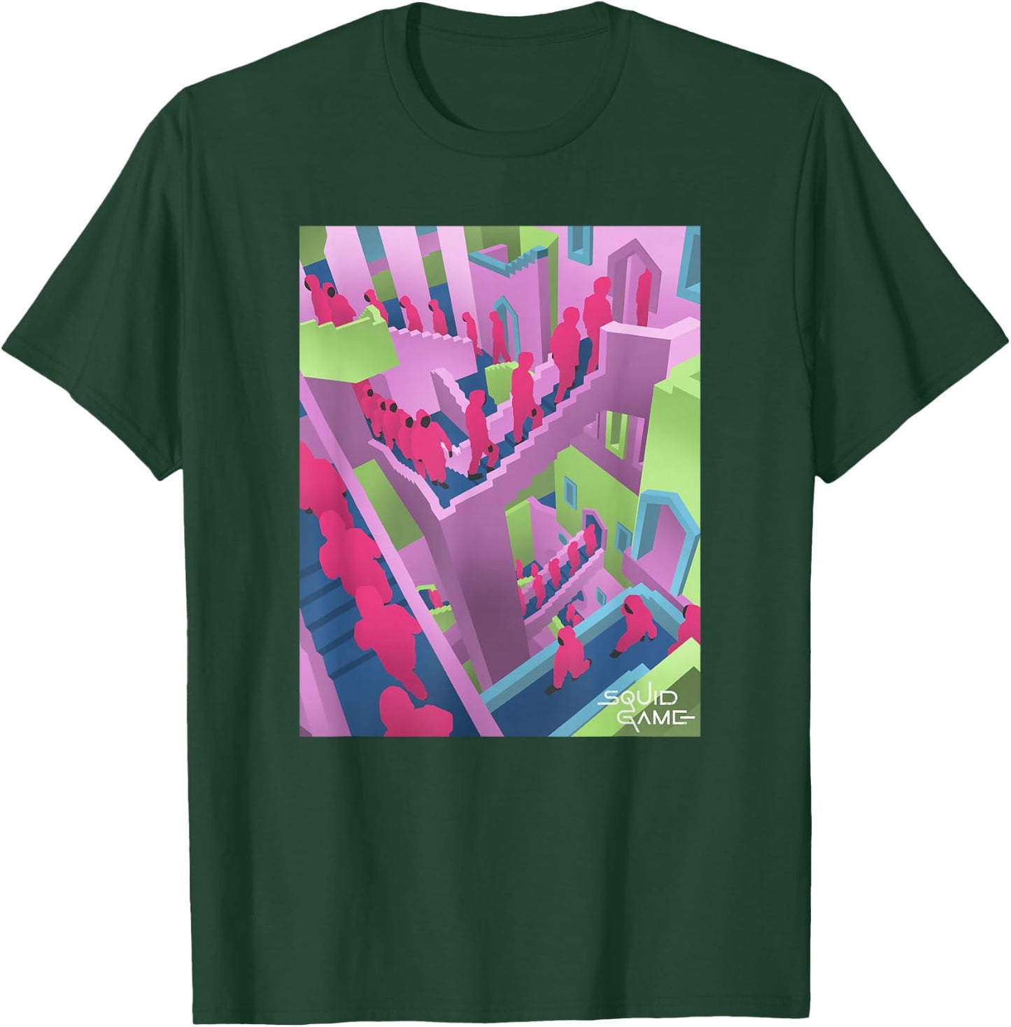 Squid Game Guards Stairs Neon Poster T-Shirt - T-Shirt | Forest