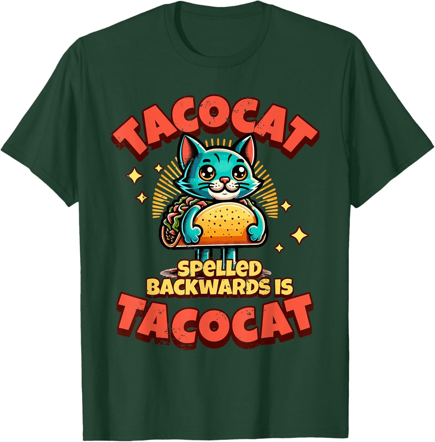Retro Tacocat Spelled Backwards Is Taco Cat , Cute Paws Women Girls Kids T-Shirt - T-Shirt | Forest