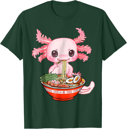 Kawaii Axolotl Ramen Food Japanese Funny Graphic Anime Gift T-Shirt - T-Shirt | Forest