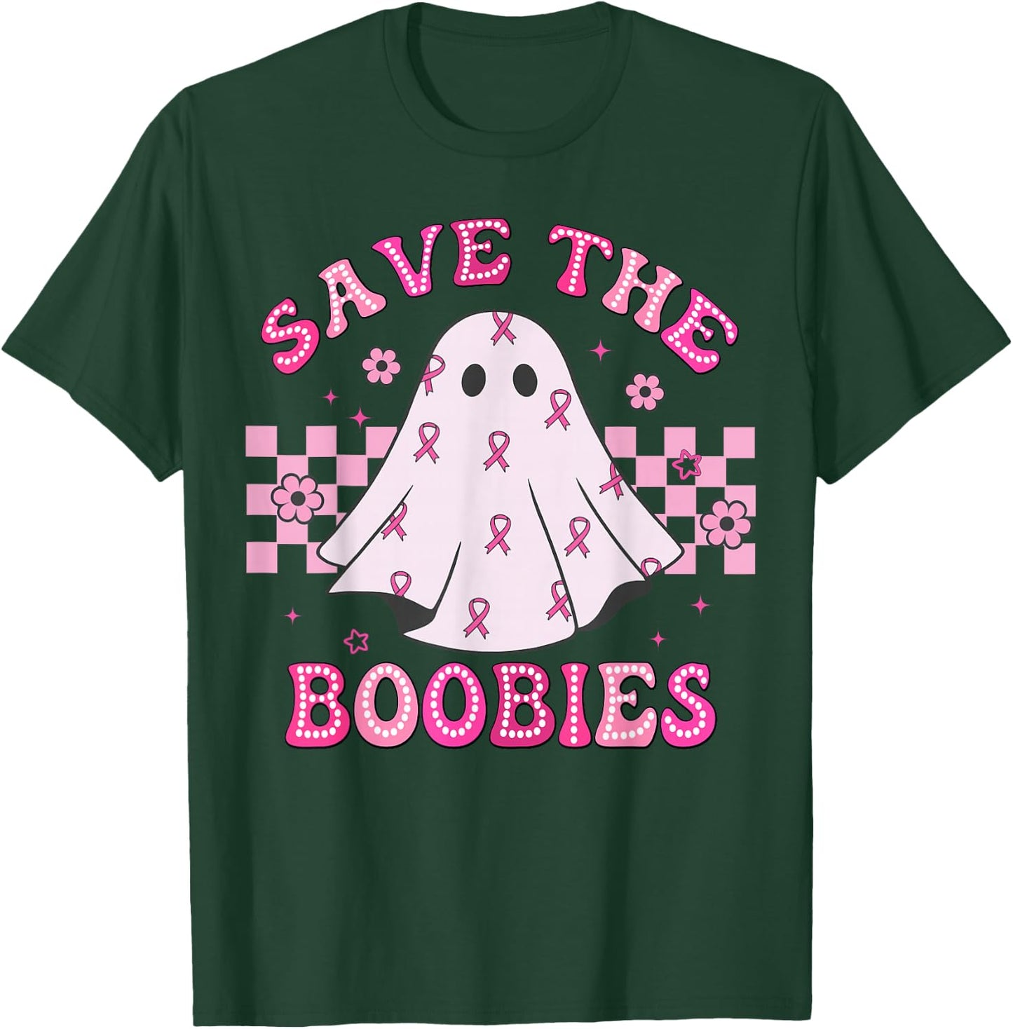 Save The Boobies Retro Groovy Breast Cancer Awareness T-Shirt - T-Shirt | Forest