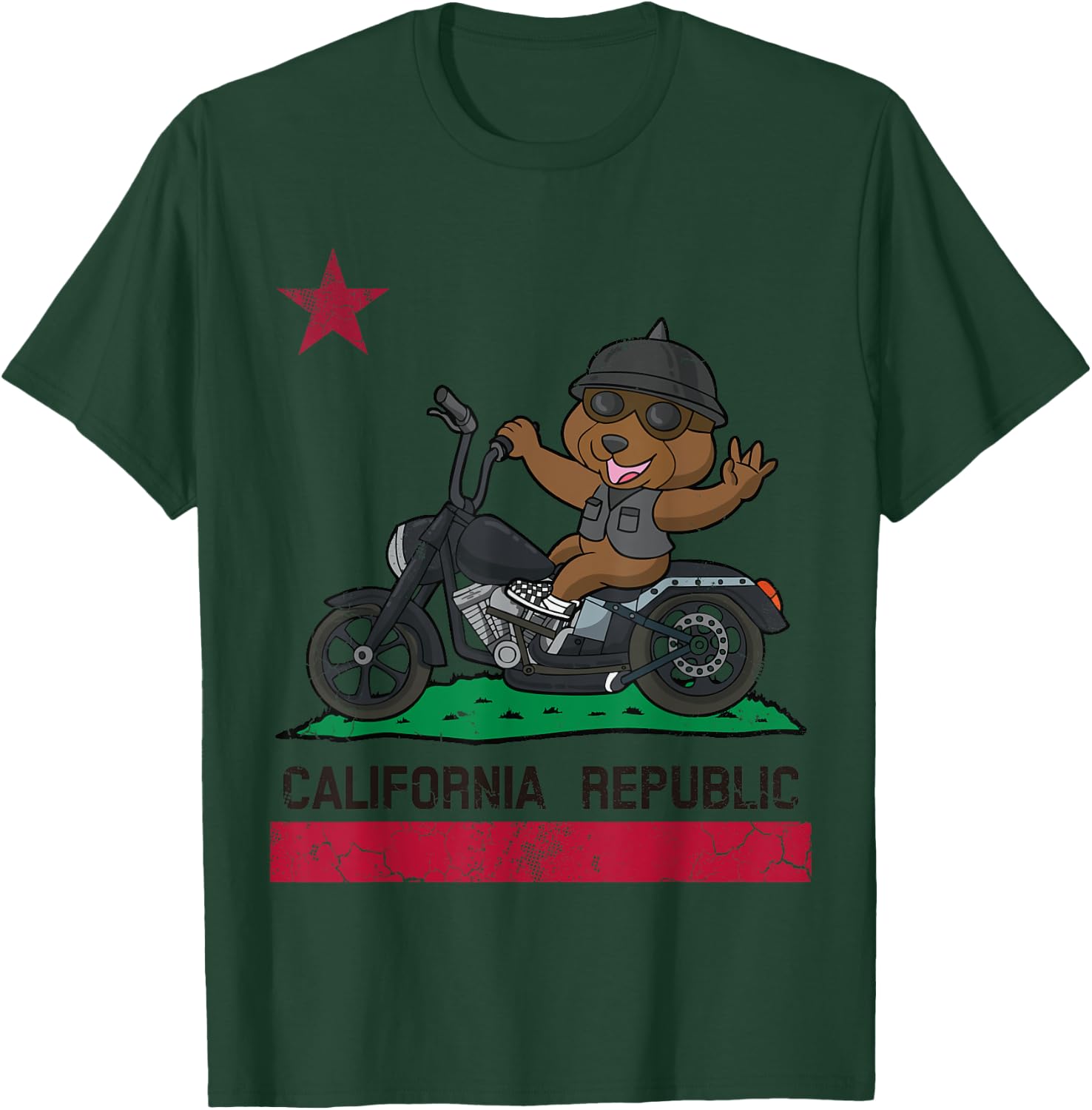 California Republic Flag Bear Biker Motorcycle T-Shirt - T-Shirt | Forest