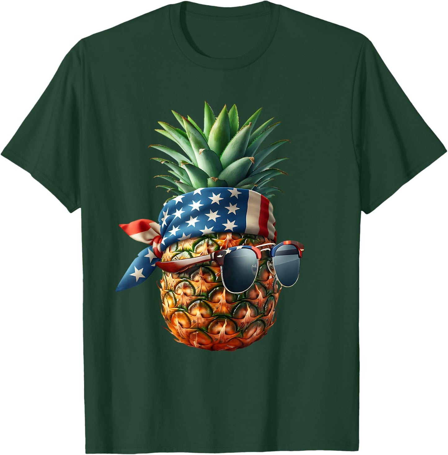 Pineapple with Bandana Sunglasses American Flag 4th of July Kids Men T-Shirt - T-Shirt | Forest
