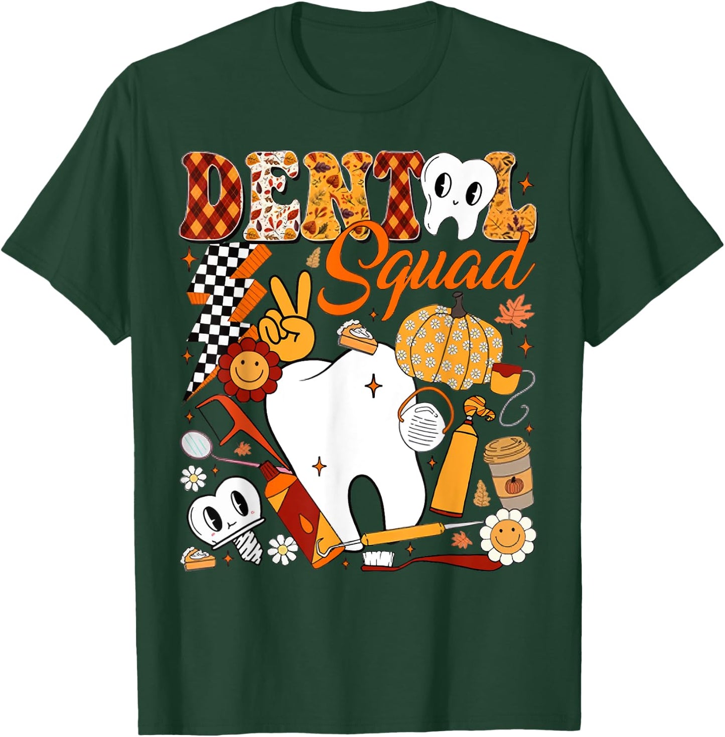 Dental Squad Fall Retro Tooth Dental Life Pumpkin Autumn T-Shirt - T-Shirt | Forest