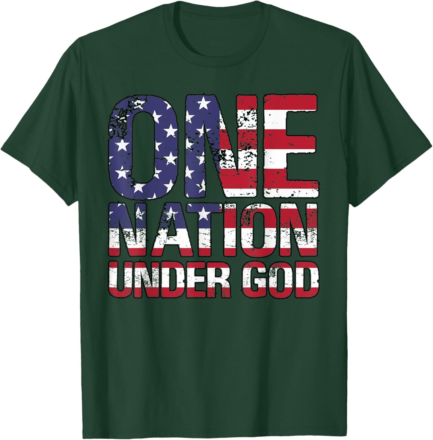 ONE NATION UNDER GOD Flag 4th Of July Patriotic Christian T-Shirt - T-Shirt | Forest