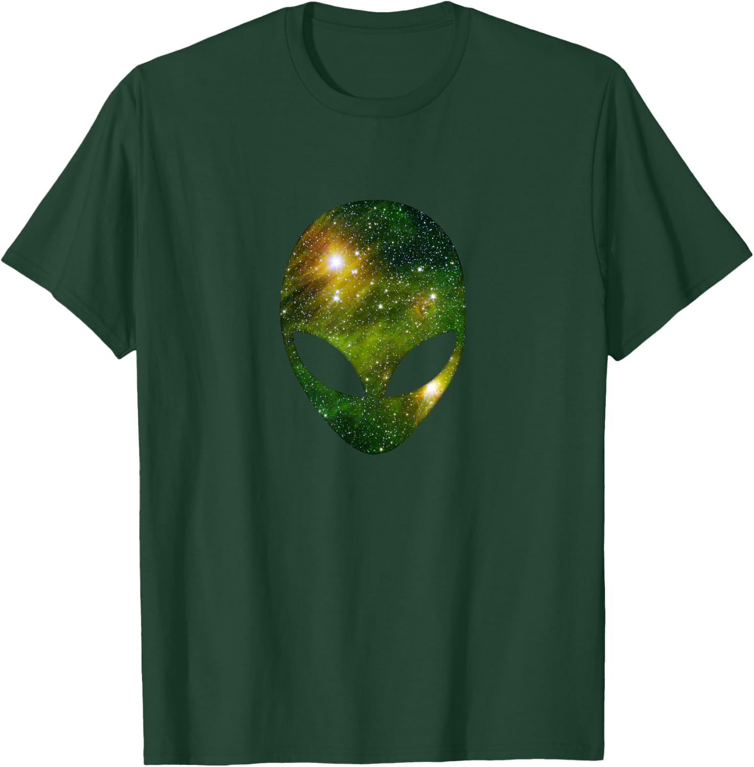 Cosmic Alien Head - Green Ufo Scifi Galaxy T-Shirt - T-Shirt | Forest