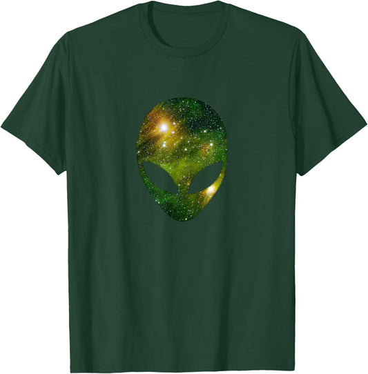 Cosmic Alien Head - Green Ufo Scifi Galaxy T-Shirt - T-Shirt | Forest
