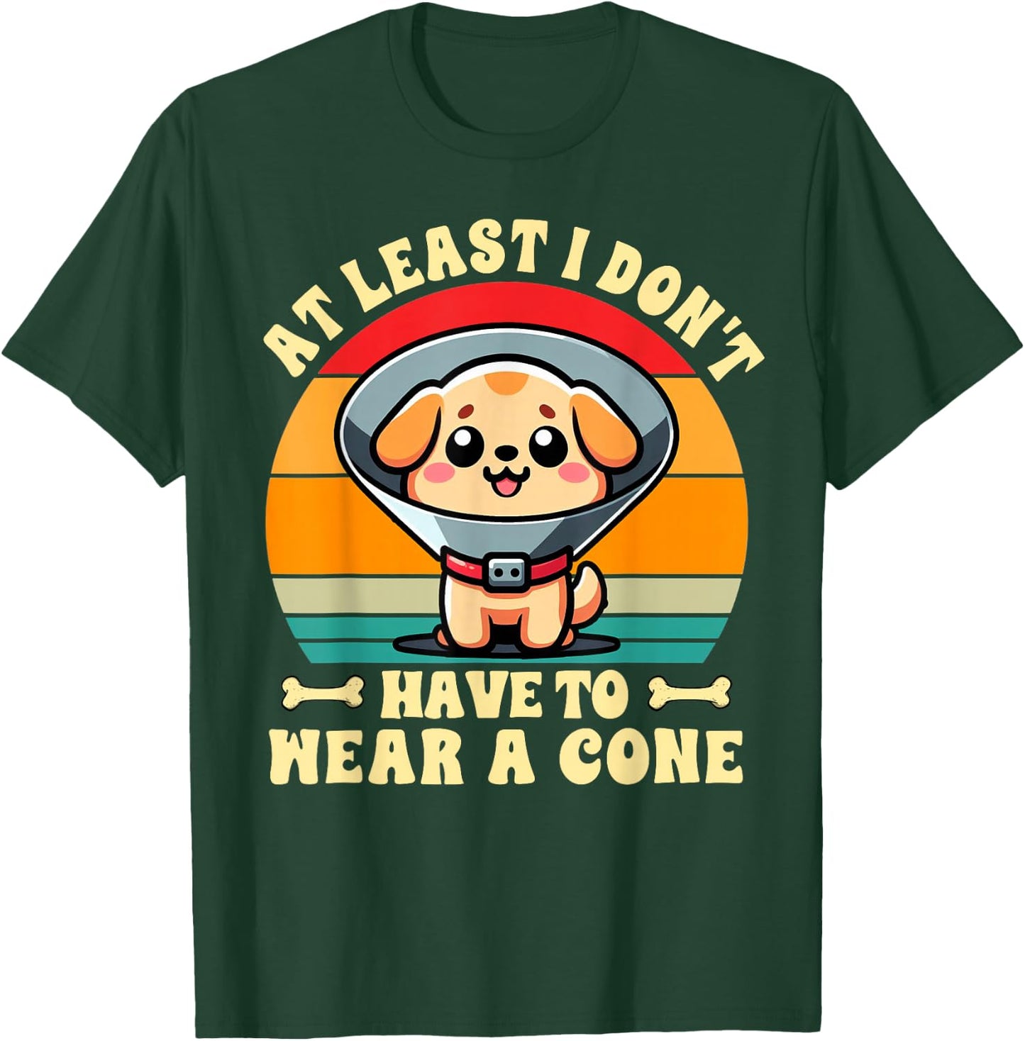 Funny PE Injury Gift Replacement Surgery Surgery Recovery Cute Dog At Least I Don't Have To Wear Cone Black Short Sleeve T-Shirt - T-Shirt | Forest