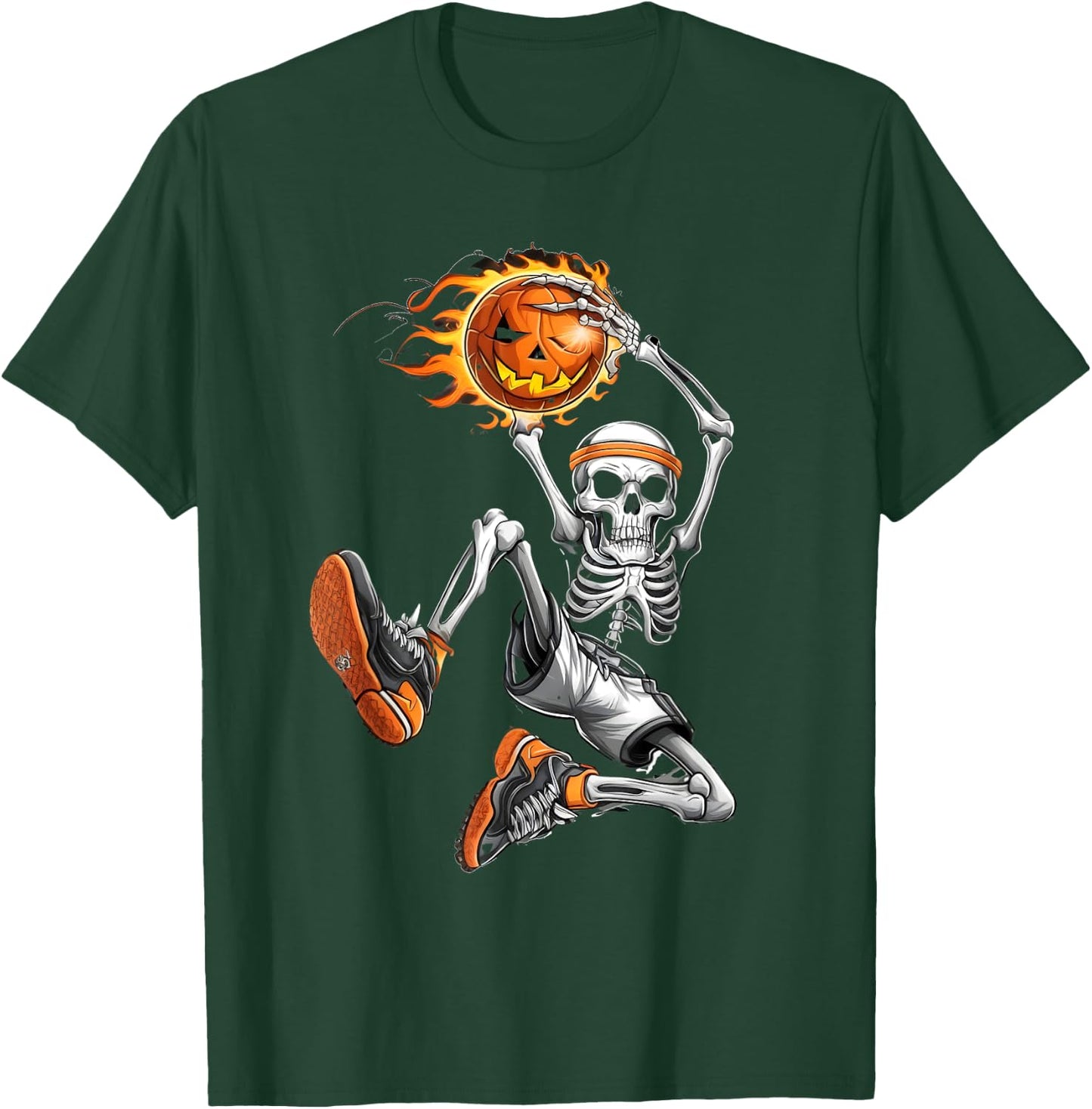 Vintage Skeleton Basketball Player with pumpking basketball T-Shirt - T-Shirt | Forest