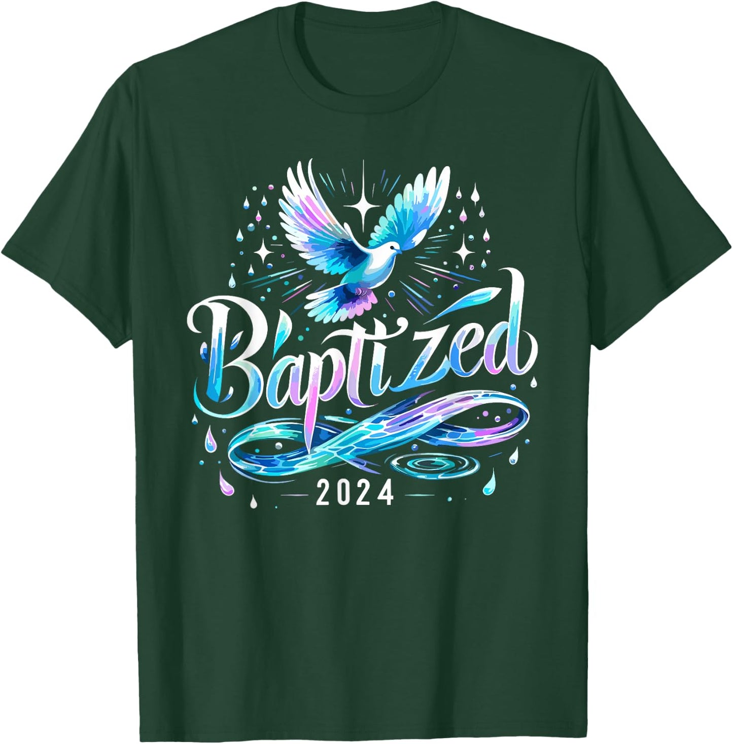 Baptized 2024 Shirt Christian Water Baptism Church Group T-Shirt - T-Shirt | Forest