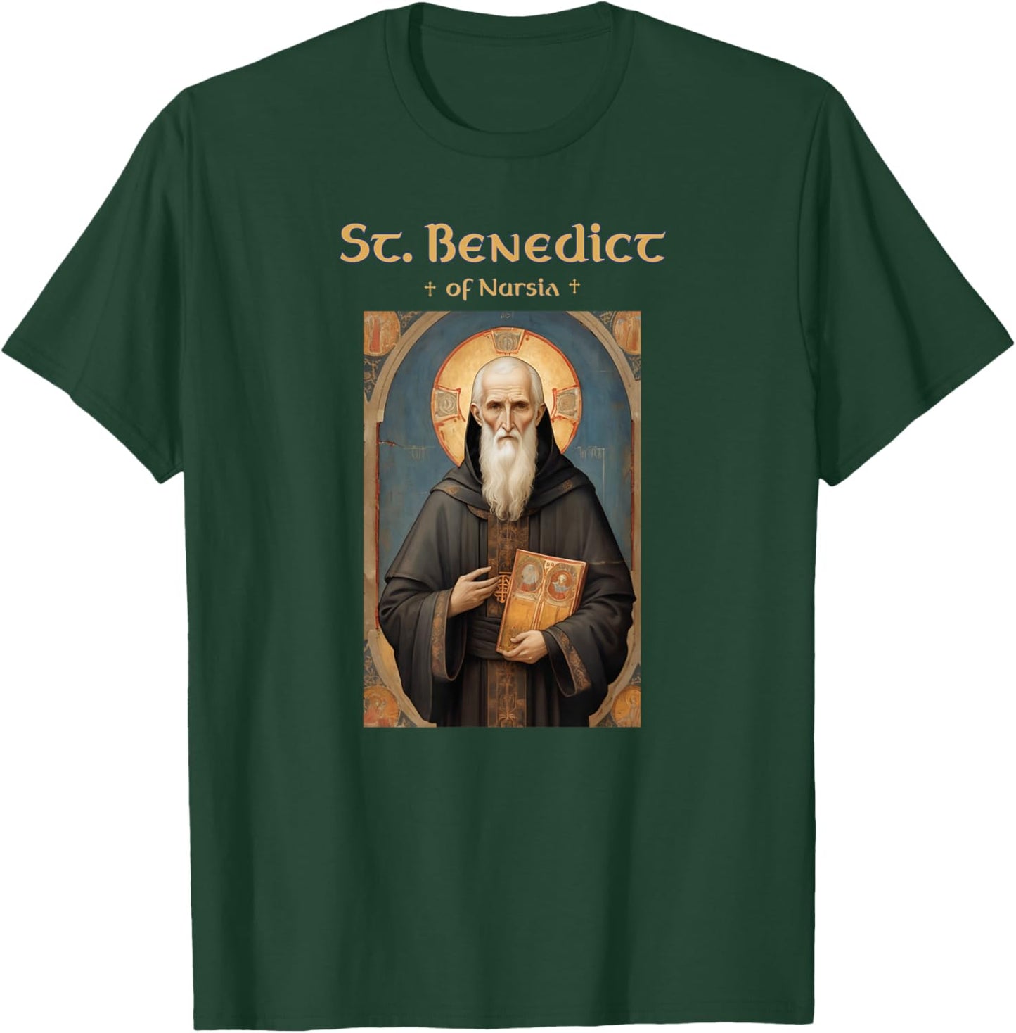 Saint Benedict Roman Catholic Icon T-Shirt - T-Shirt | Forest