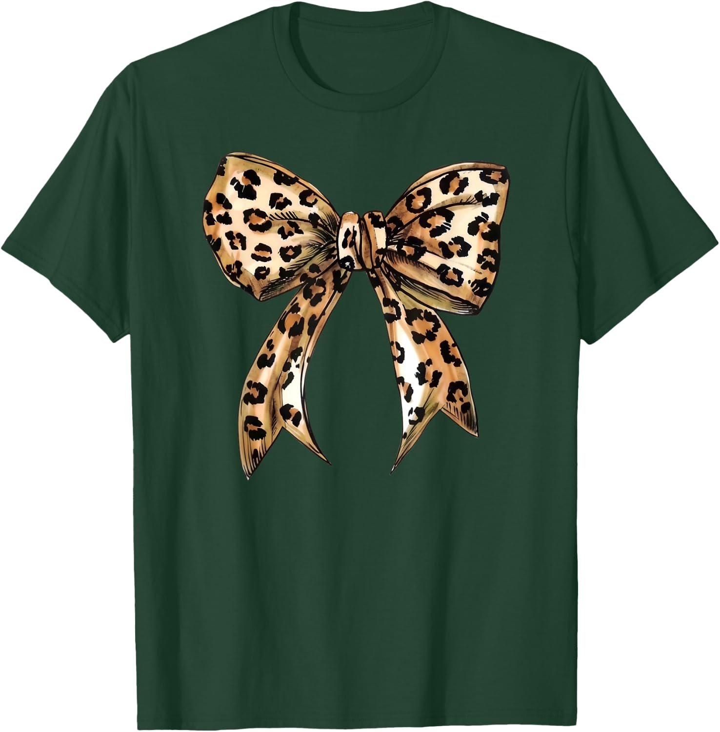 Coquette Leopard Print Bow Cute Trendy Girly Girl Bow T-Shirt - T-Shirt | Forest