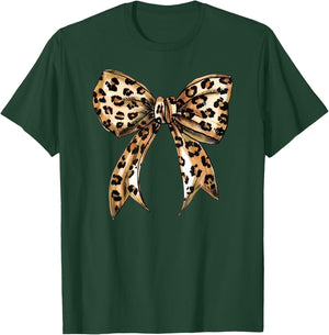 Coquette Leopard Print Bow Cute Trendy Girly Girl Bow T-Shirt - T-Shirt | Forest