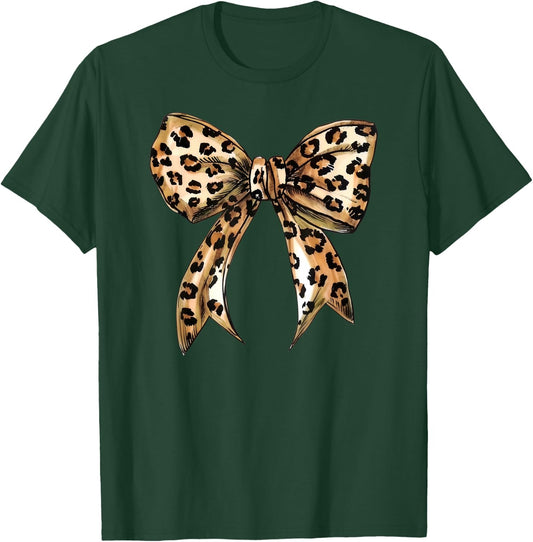 Coquette Leopard Print Bow Cute Trendy Girly Girl Bow T-Shirt - T-Shirt | Forest