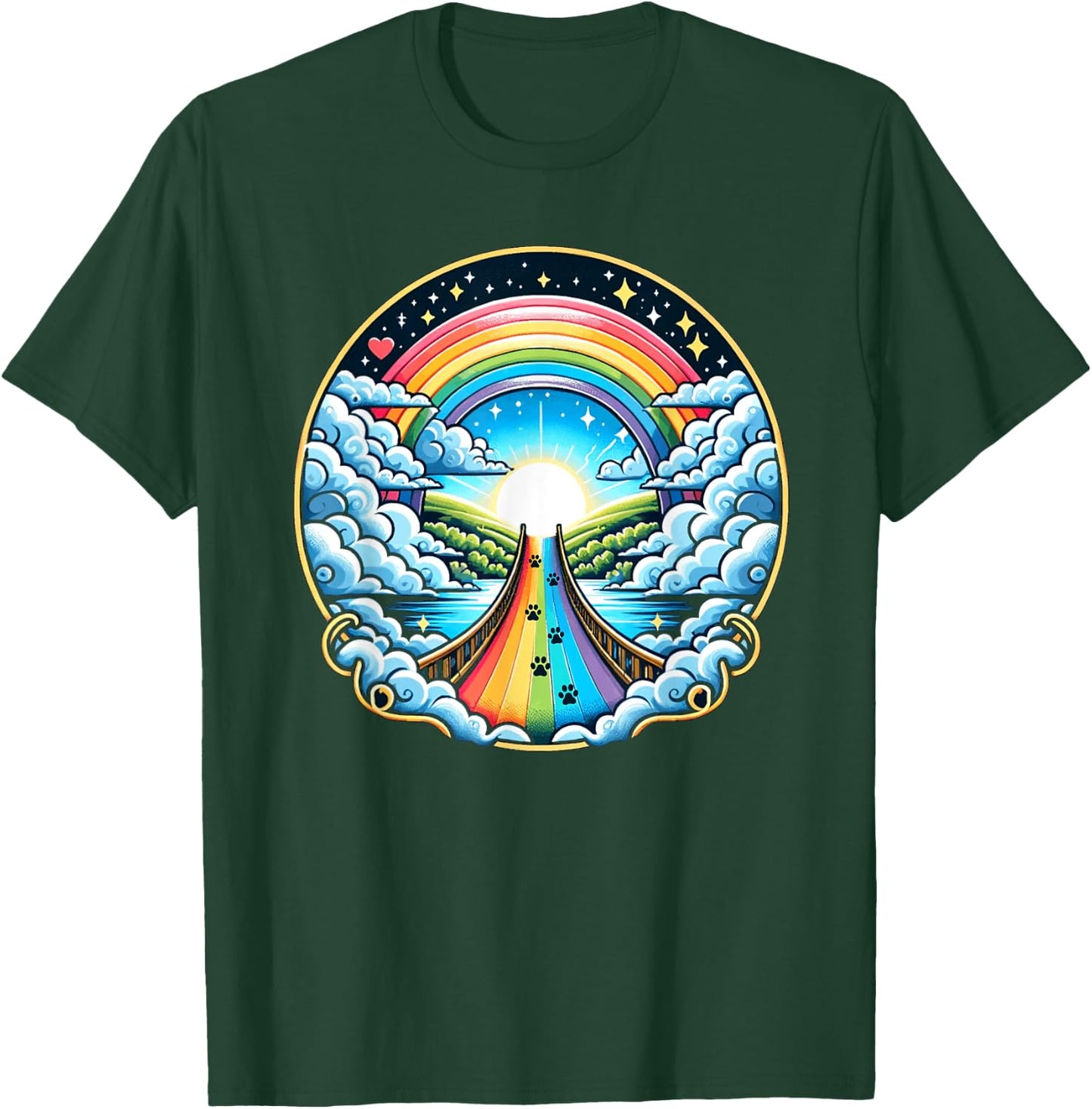 Loss of a Beloved Cat Dog. Rainbow Bridge Theme T-Shirt - T-Shirt | Forest