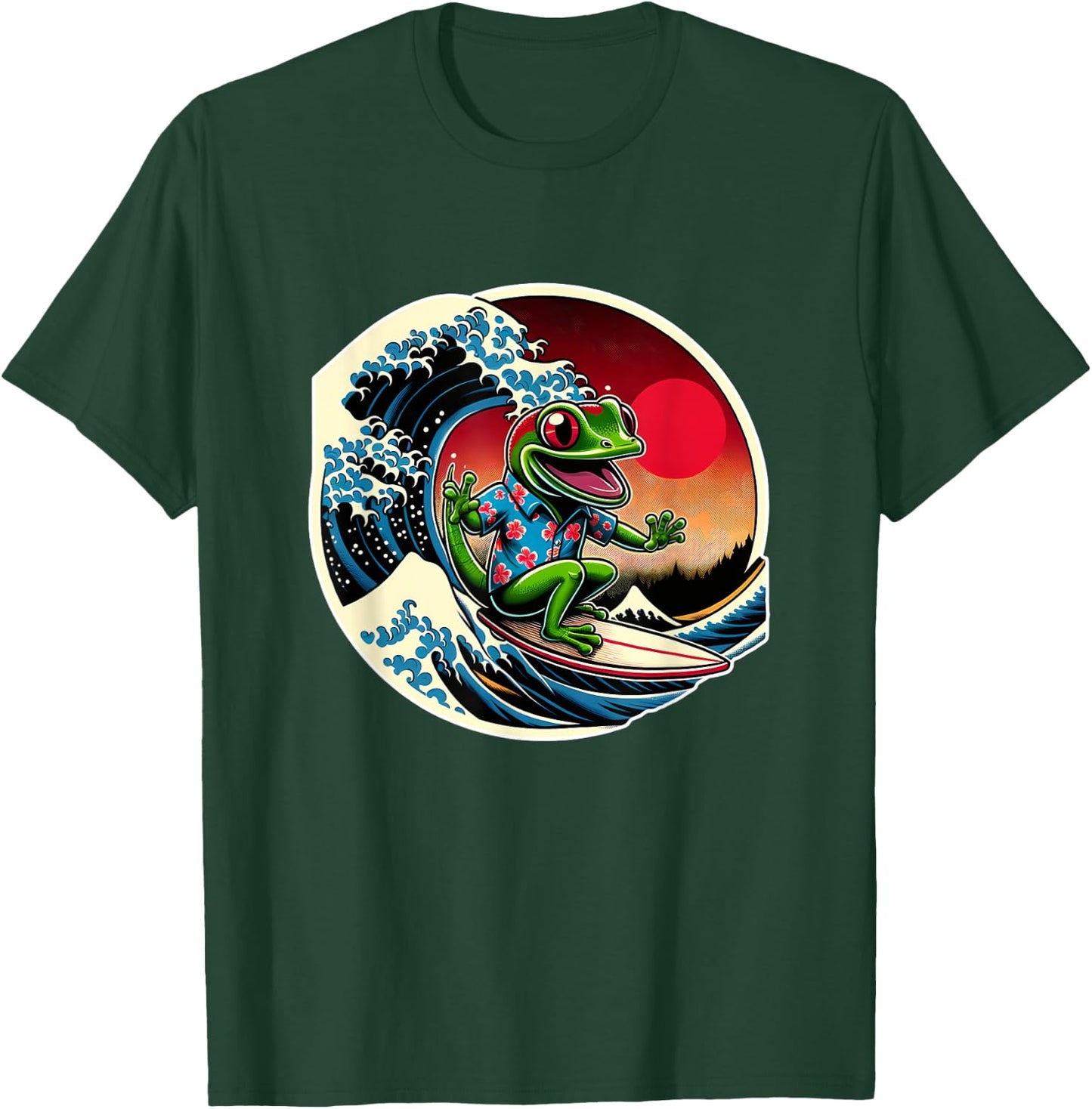 Great Wave Kanagawa Gecko Surfing T-Shirt - T-Shirt | Forest