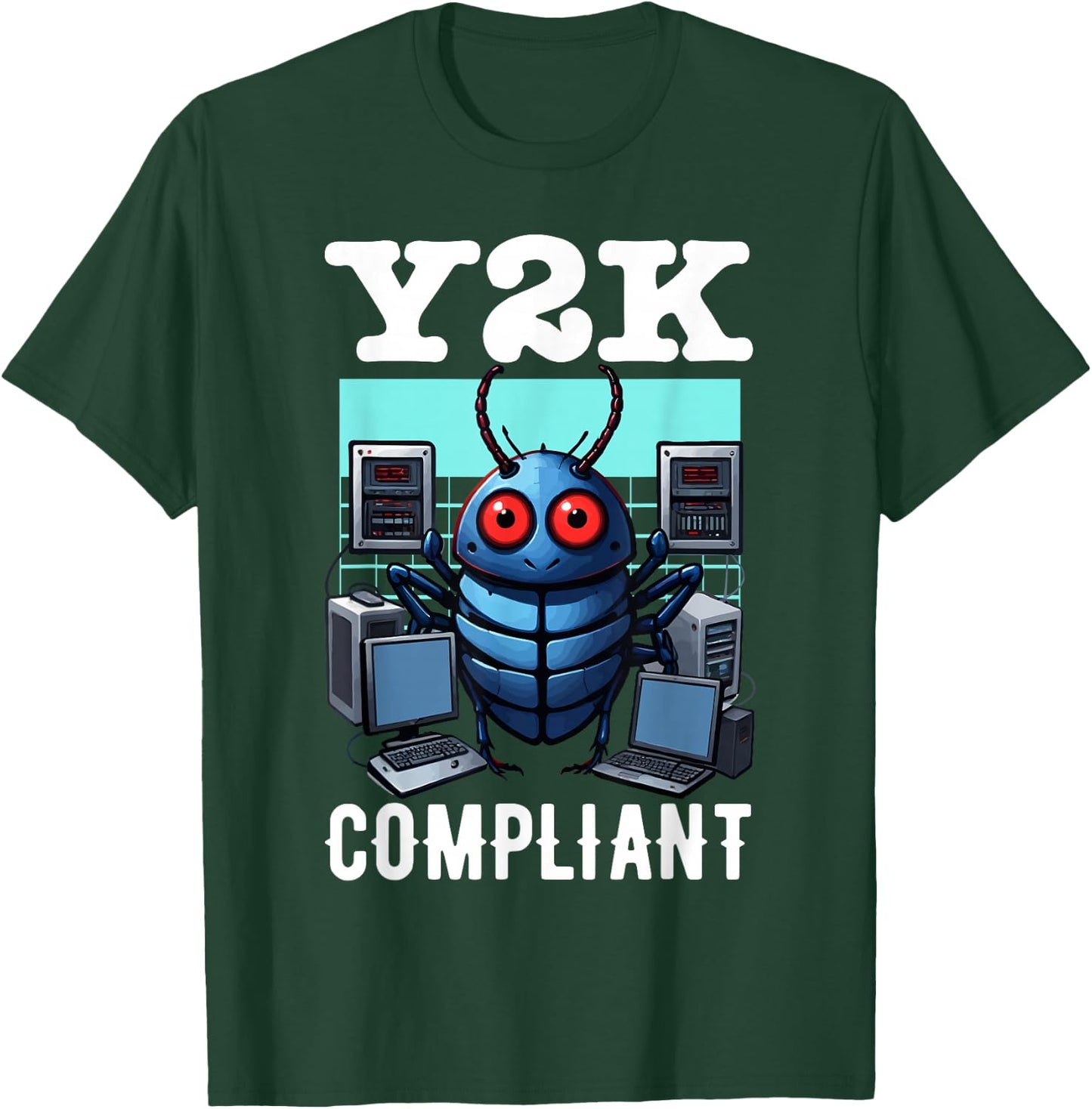 Y2K Compliant Retro Tech Bug T-Shirt - T-Shirt | Forest