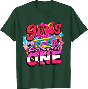 1st Birthday 90’s Cassette Birthday Girls Just Wanna Be One T-Shirt - T-Shirt | Forest
